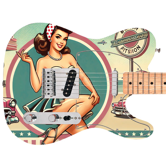 The Vintage Pin-up Girl Guitar Cover Skin Wrap - Laminated Printed Vinyl Sticker Decal - Fits most Guitars and Basses.