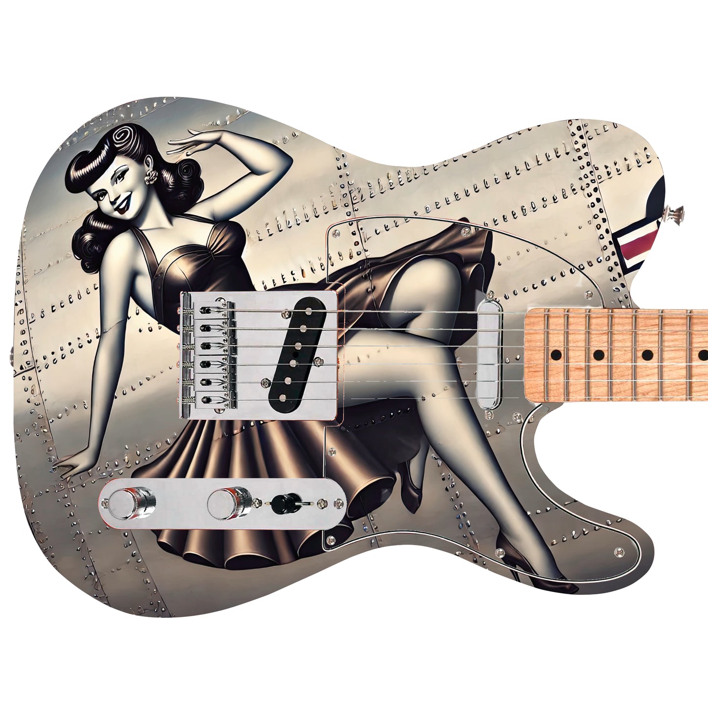 The Vintage War Pin-up Girl Guitar Cover Skin Wrap - Laminated Printed Vinyl Sticker Decal - Fits most Guitars and Basses.