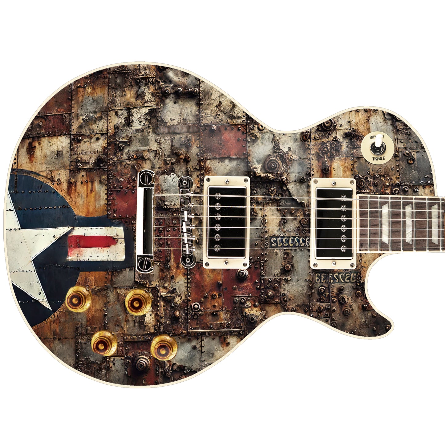 The Rusty War Dog Guitar Skin Wrap - Laminated Printed Graphics Vinyl Sticker Decal - Fits most Guitars and Basses.