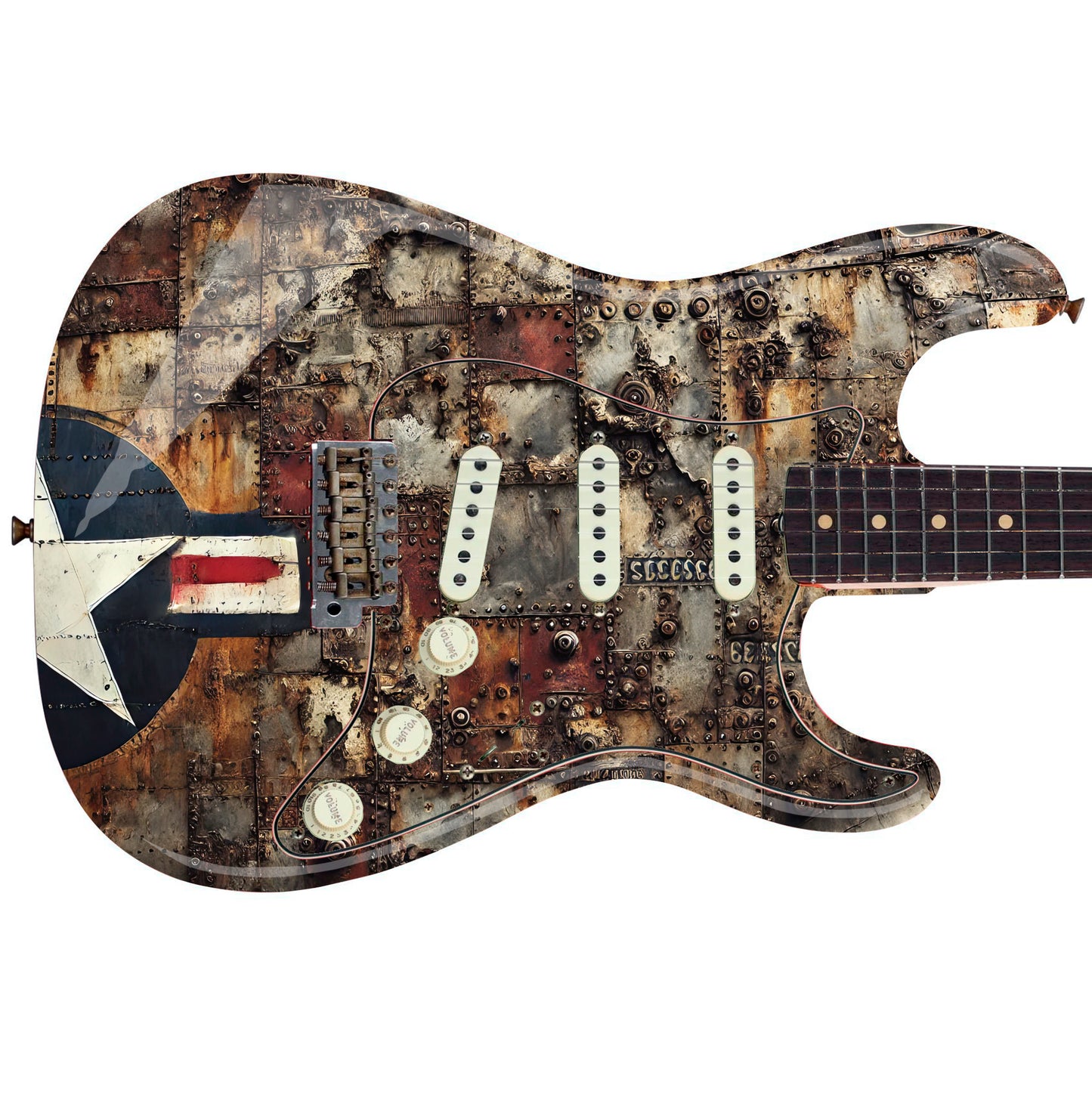 The Rusty War Dog Guitar Skin Wrap - Laminated Printed Graphics Vinyl Sticker Decal - Fits most Guitars and Basses.