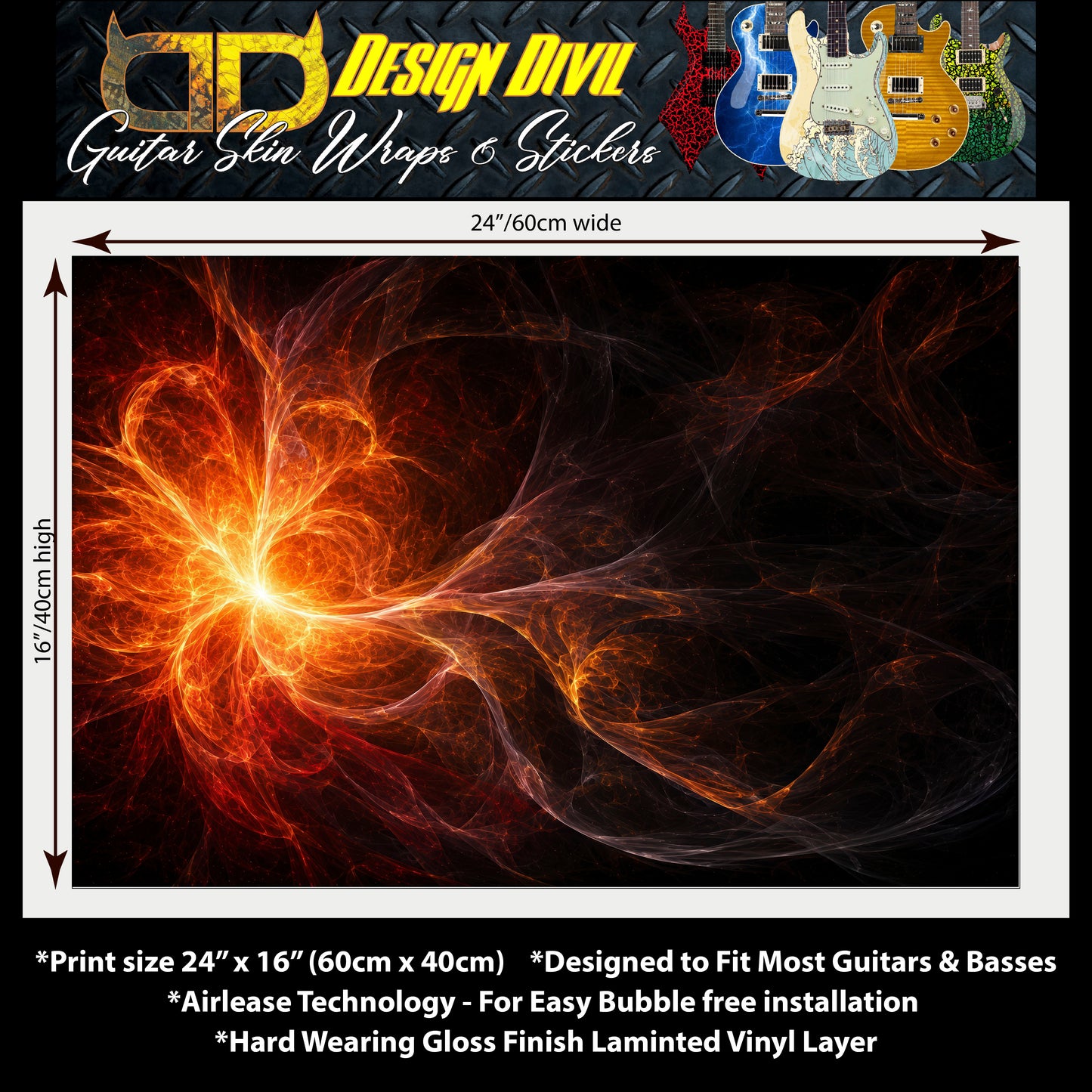 Cosmic Ember Swirl Guitar Skin Wrap – Laminated Vinyl Sticker Decal