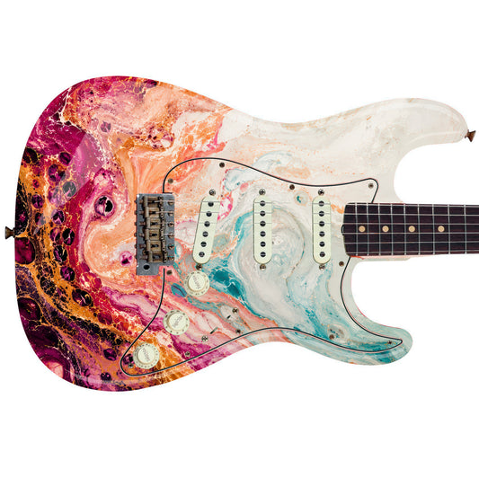 Swirling Abstract Fluid Art Guitar Vinyl Wrap – Laminated Printed Vinyl Skin Decal