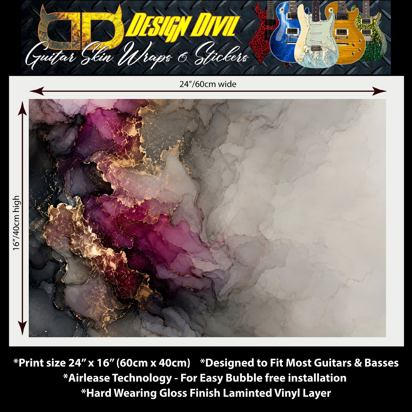 Guitar Vinyl Wrap Skins The Swirling Marblescape Laminated Vinyl Print for Guitars or Bass