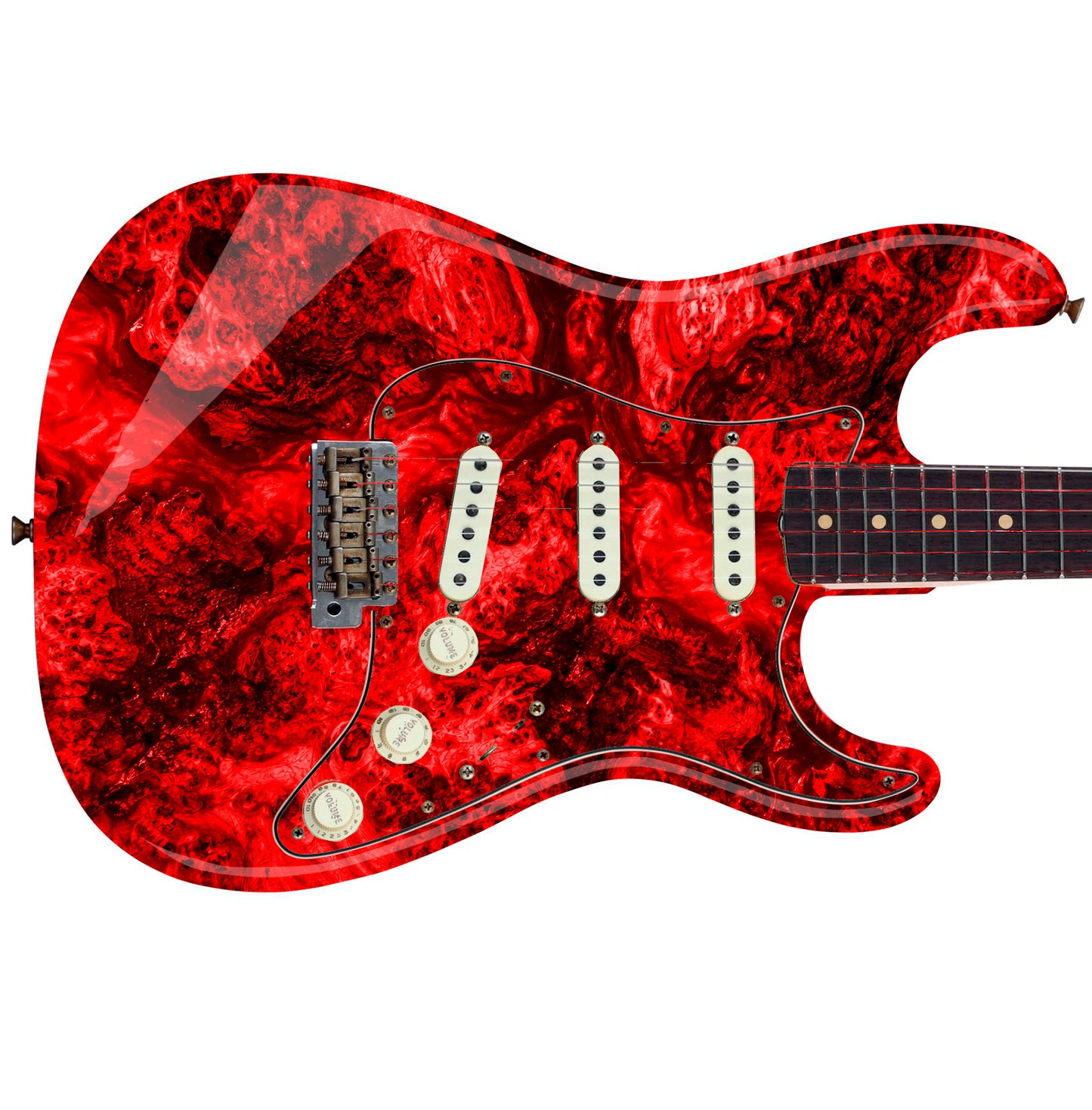 Guitar Vinyl Wrap Skins The Red Lava Burl Laminated Vinyl Print for Guitars or Bass