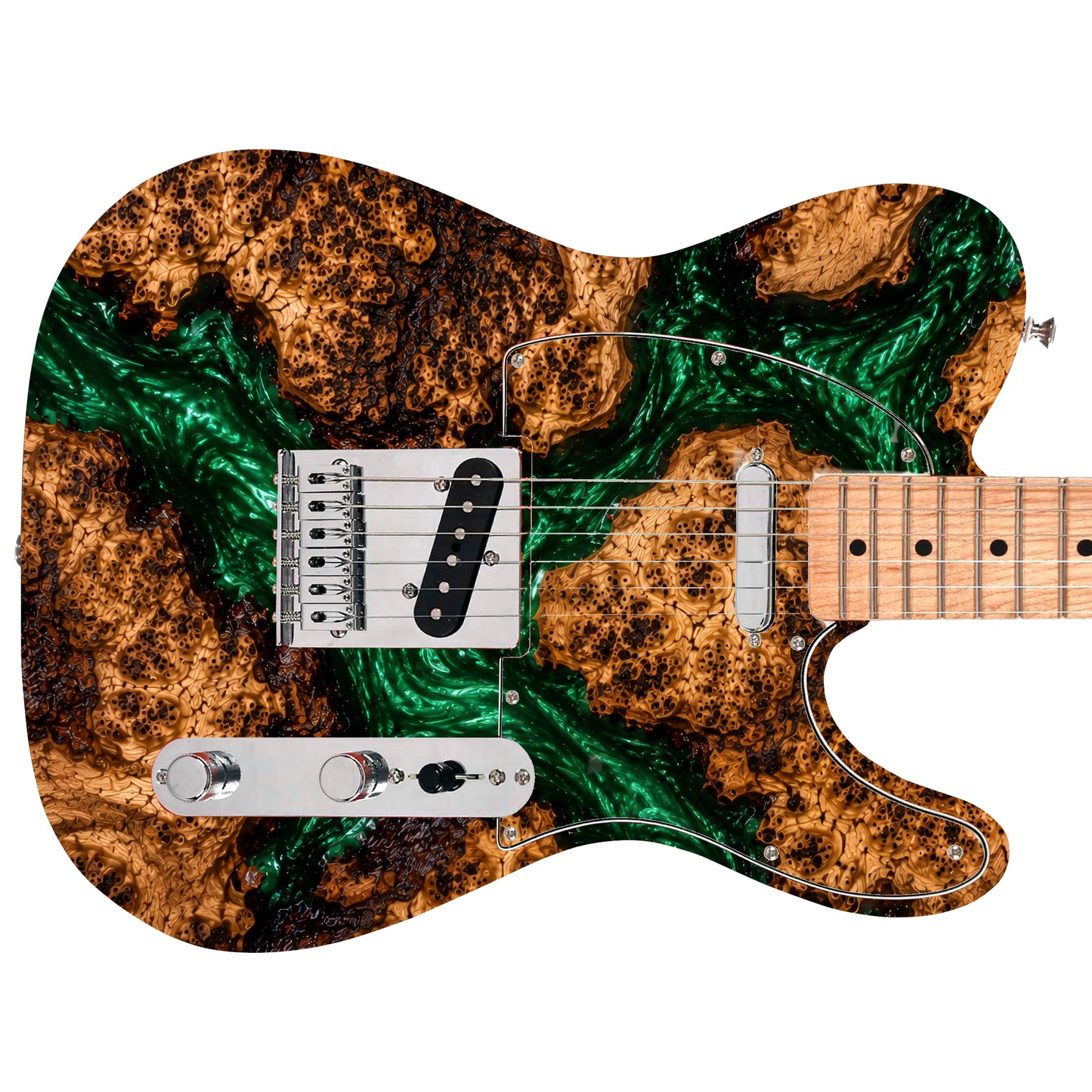 Guitar Vinyl Wrap Skins The Green River Burlwood Laminated Vinyl Print for Guitars or Bass