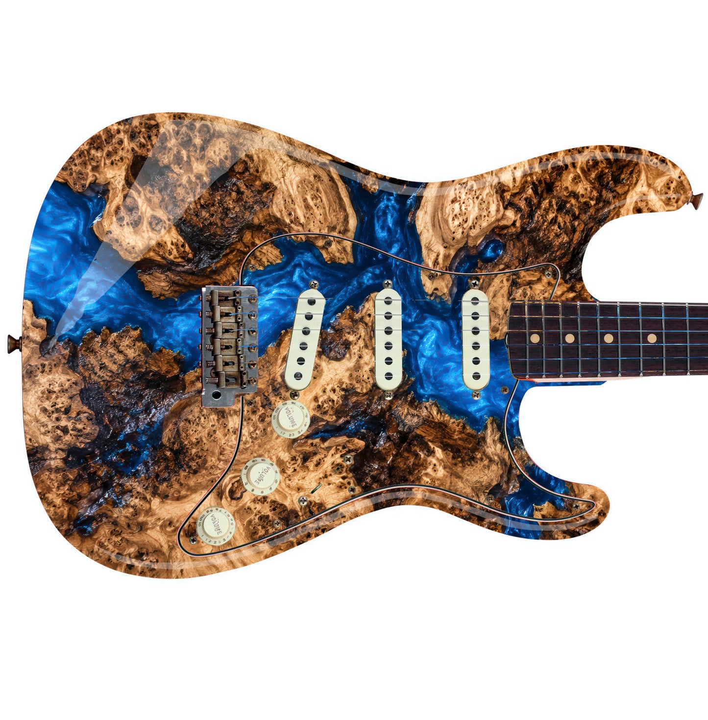 Guitar Vinyl Wrap Skins The Burlwood Resin River Laminated Vinyl Print for Guitars or Bass