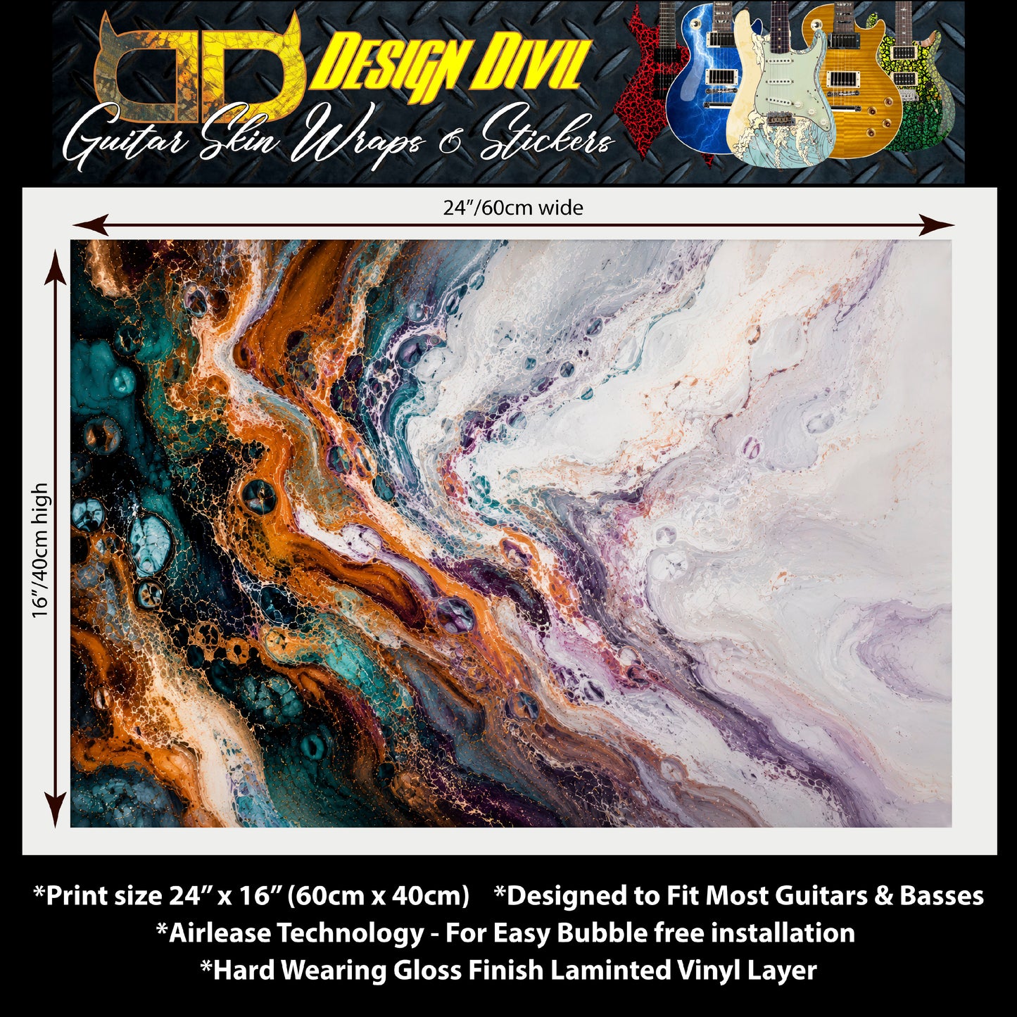 Guitar Skin Wraps The Swirling Copper Laminated Airlease Vinyl Print for Guitars or Bass