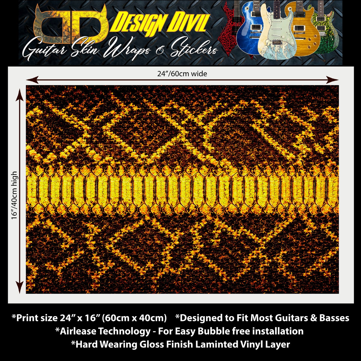 Guitar Skin Wraps The Viper Laminated Airlease Vinyl Print for Guitars or Bass