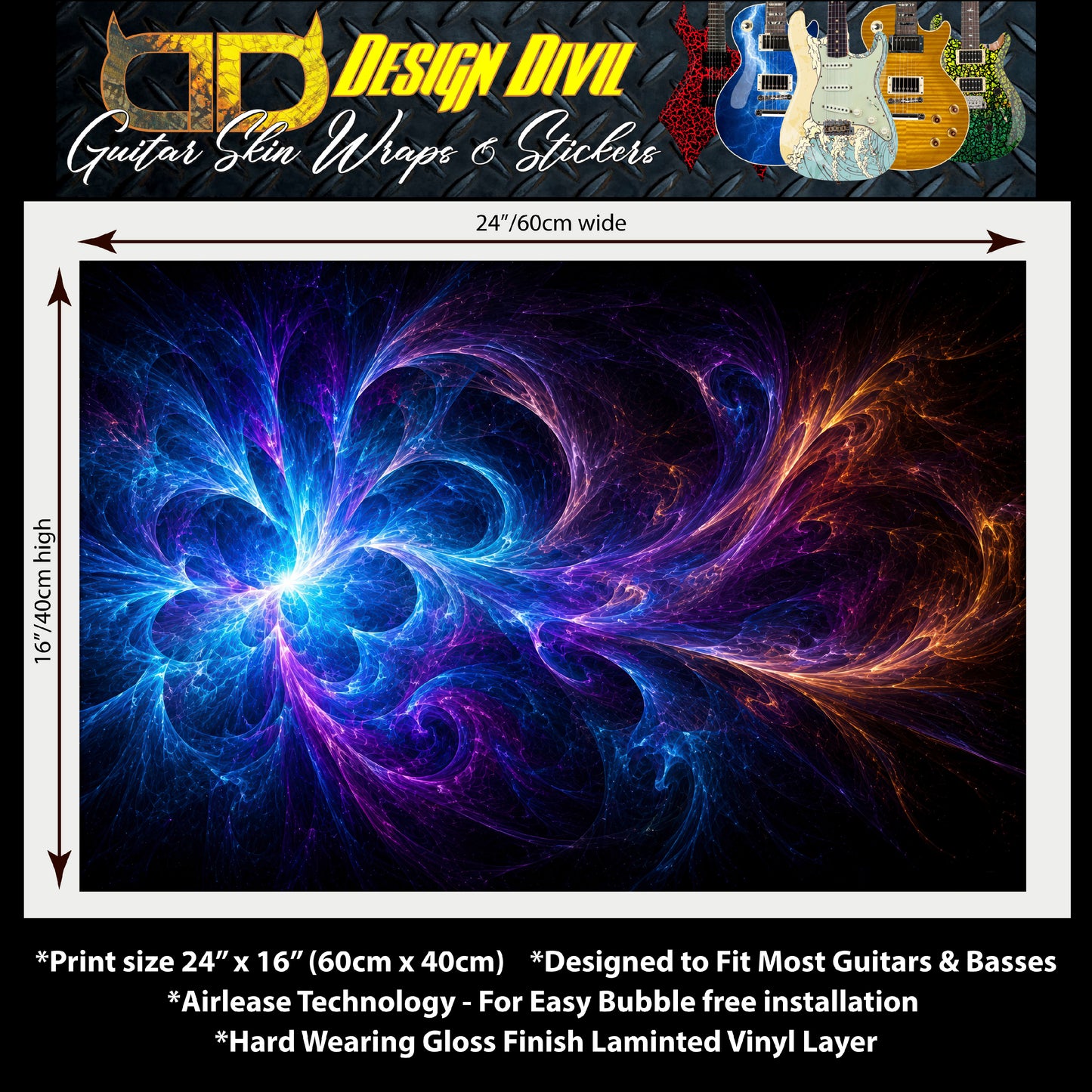 Guitar Skin Wraps The Cosmic Energy Blast Laminated Airlease Vinyl Print for Guitars or Bass