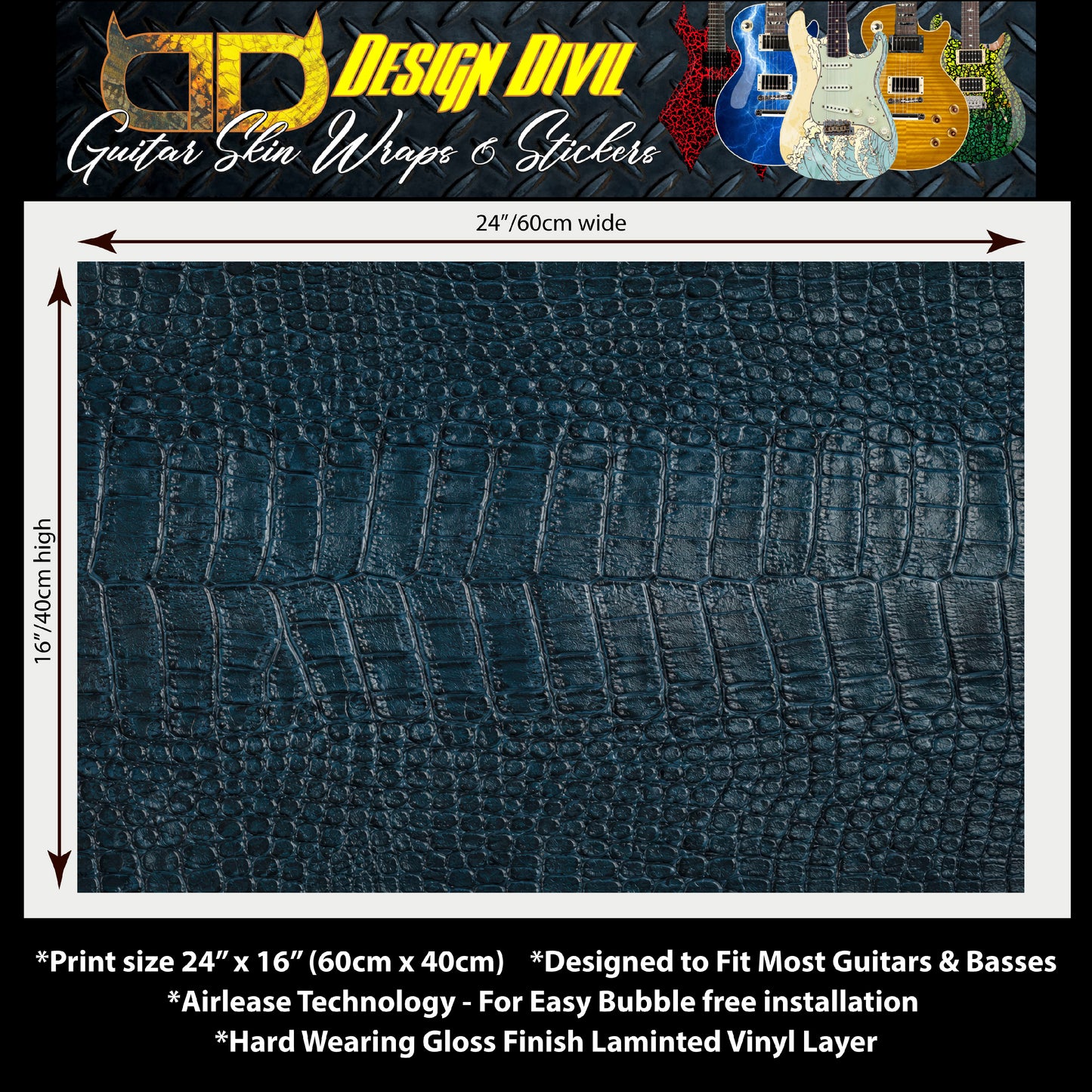Guitar Skin Wraps The Black Mamba Laminated Airlease Vinyl Print for Guitars or Bass