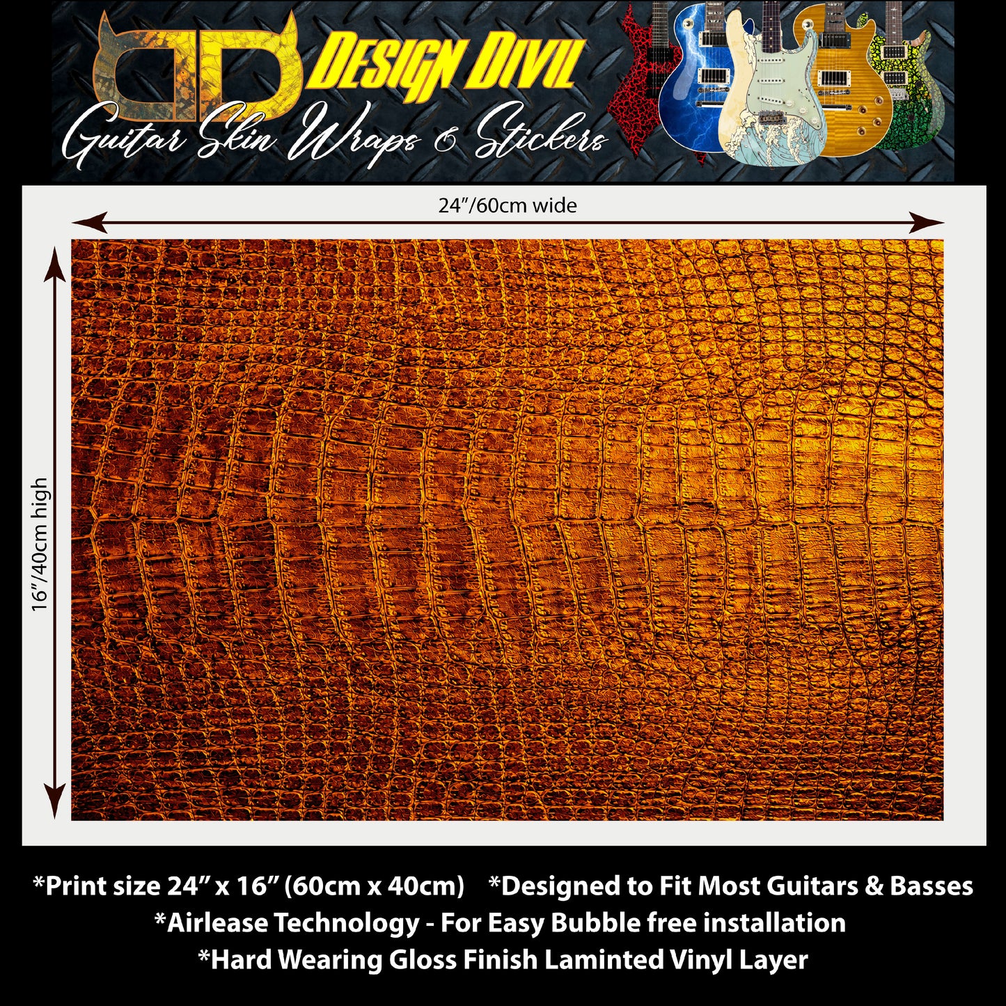 Guitar Skin Wraps The Tiger Snake Laminated Airlease Vinyl Print for Guitars or Bass