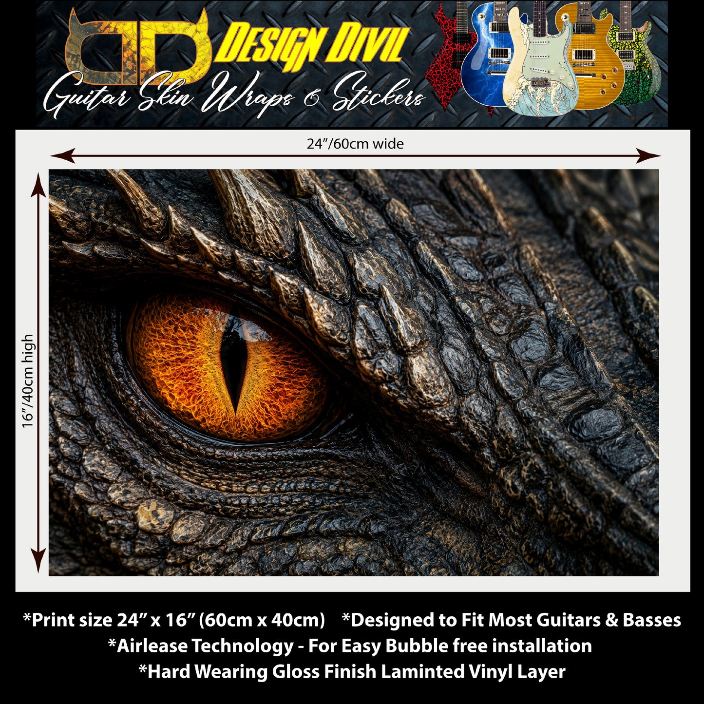 Guitar Skin Wraps The Dragons Gaze Airlease Vinyl Print for Guitars or Bass