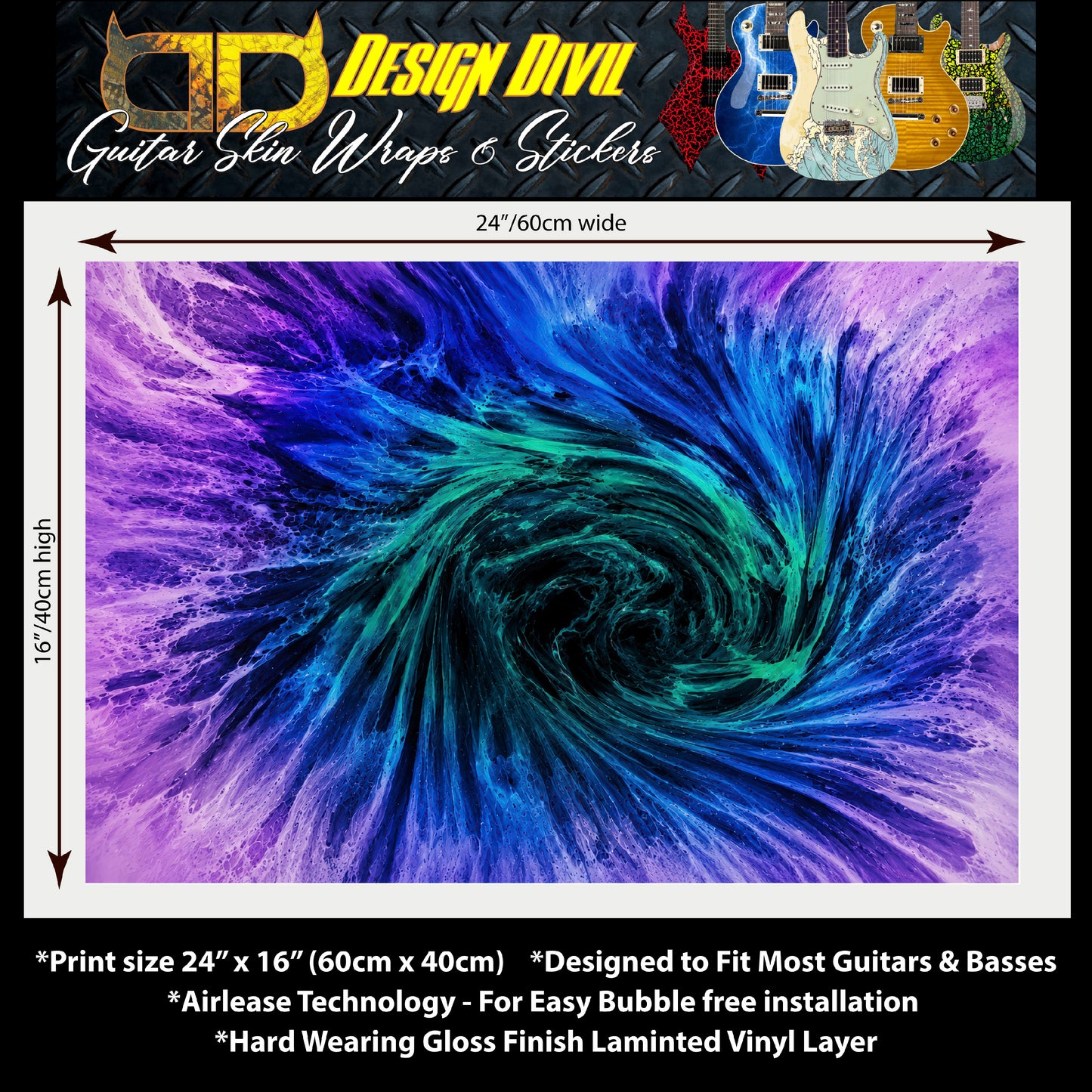 Guitar Skin Wraps The Black Hole Airlease Vinyl Print for Guitars or Bass