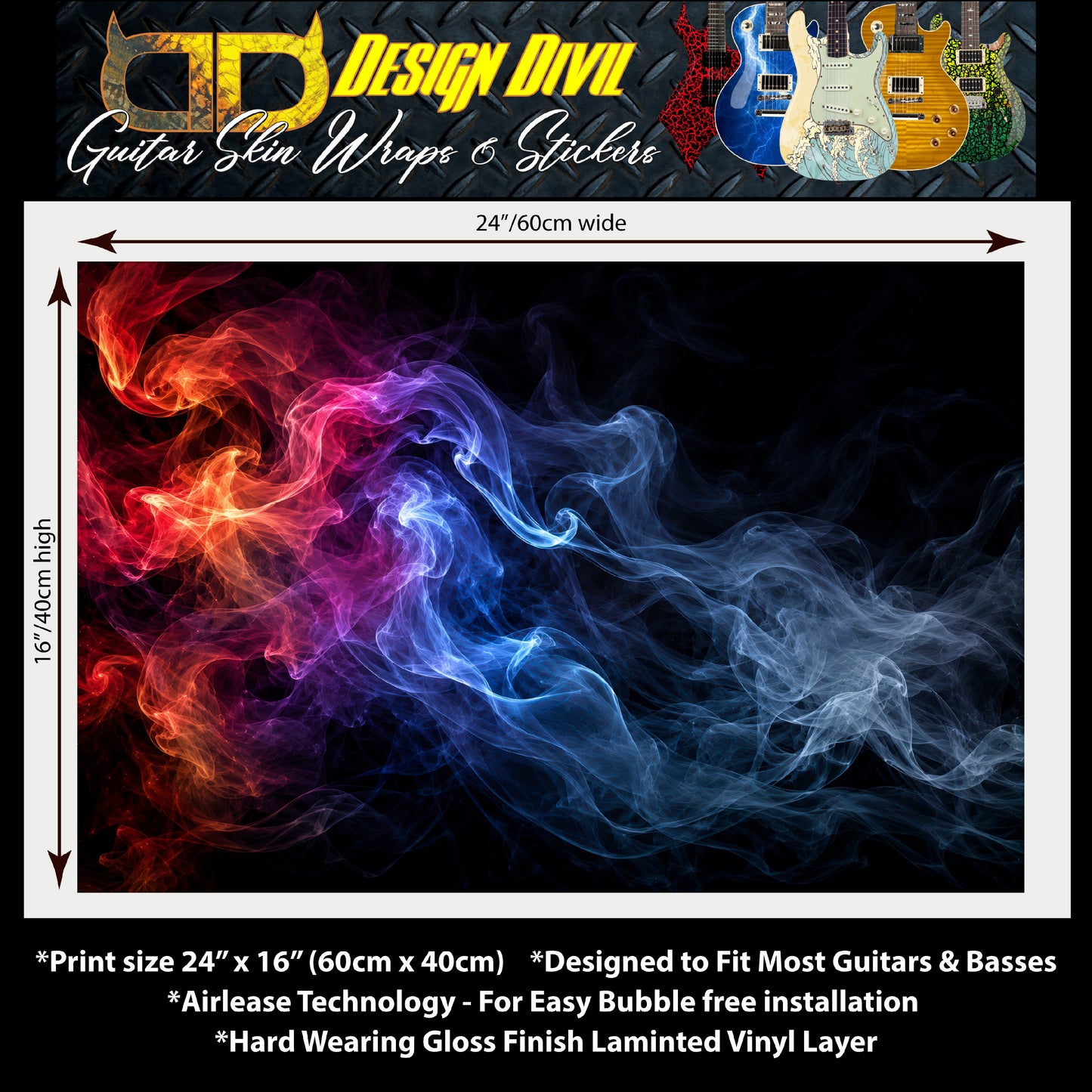 Guitar Skin Wraps The Cosmic Flame Airlease Vinyl Print for Guitars or Bass