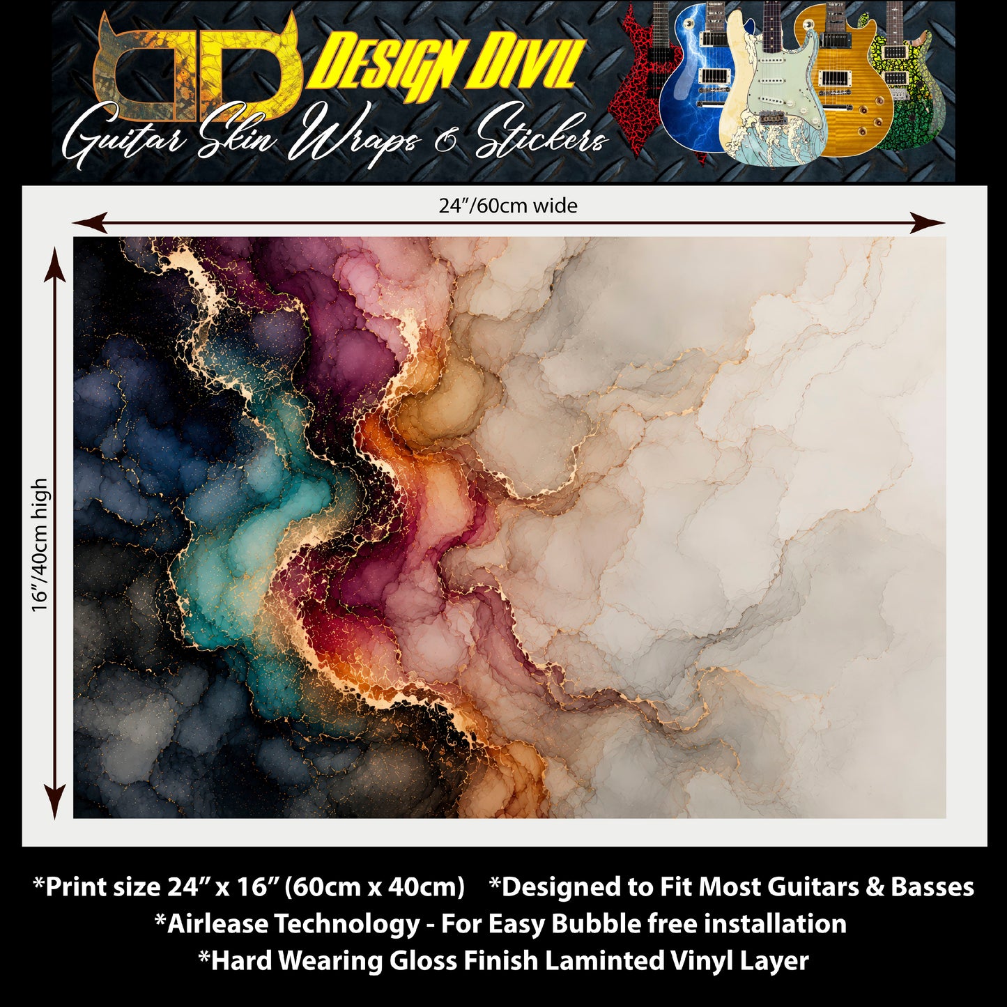 Guitar Skin Wraps The Marbled Ink Airlease Vinyl Print for Guitars or Bass