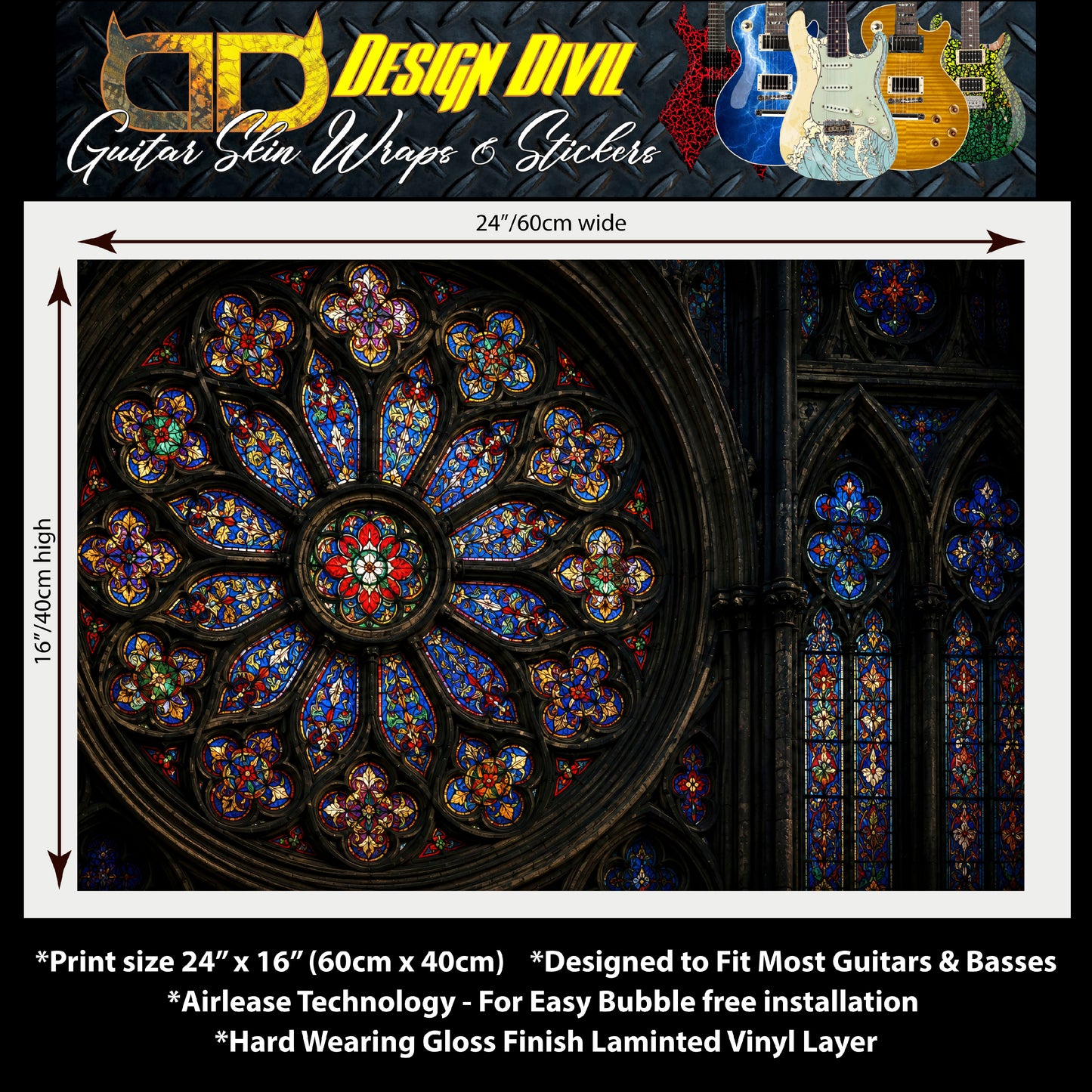 Custom Guitar Wrap The Gothic Window Airlease Vinyl Print for Guitars or Bass