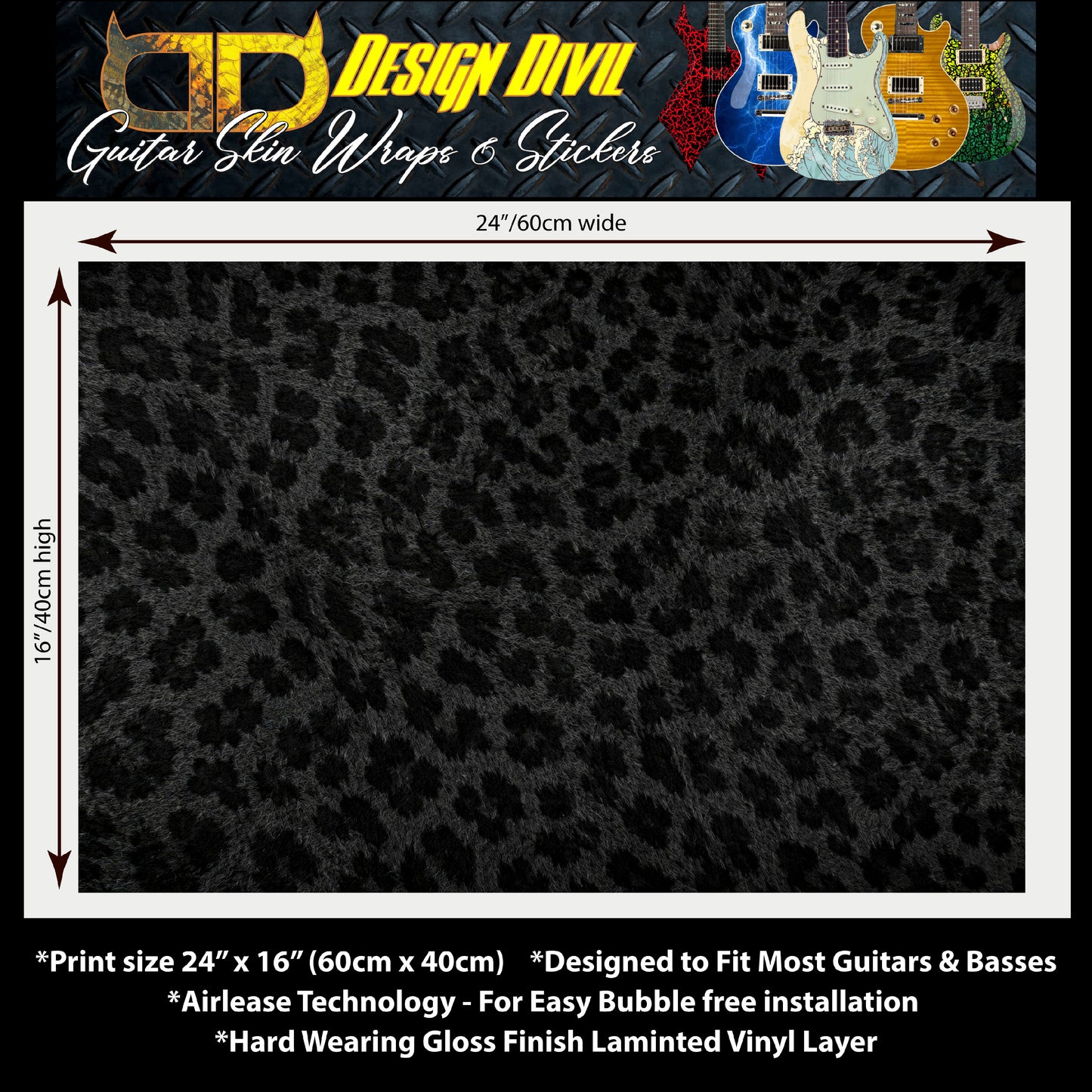 Custom Guitar Wrap The Black Jaguar Airlease Laminated Vinyl Print for Guitars or Bass