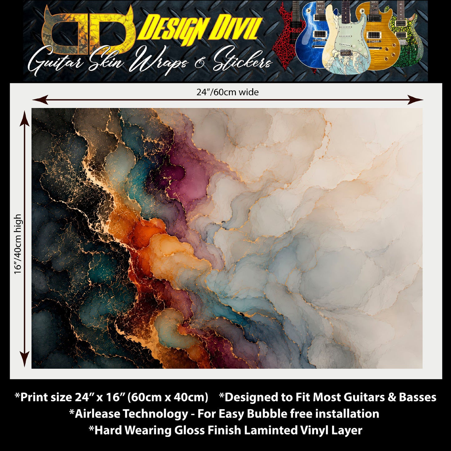 Custom Guitar Wrap The Copper Liquid Airlease Laminated Vinyl Print for Guitars or Bass