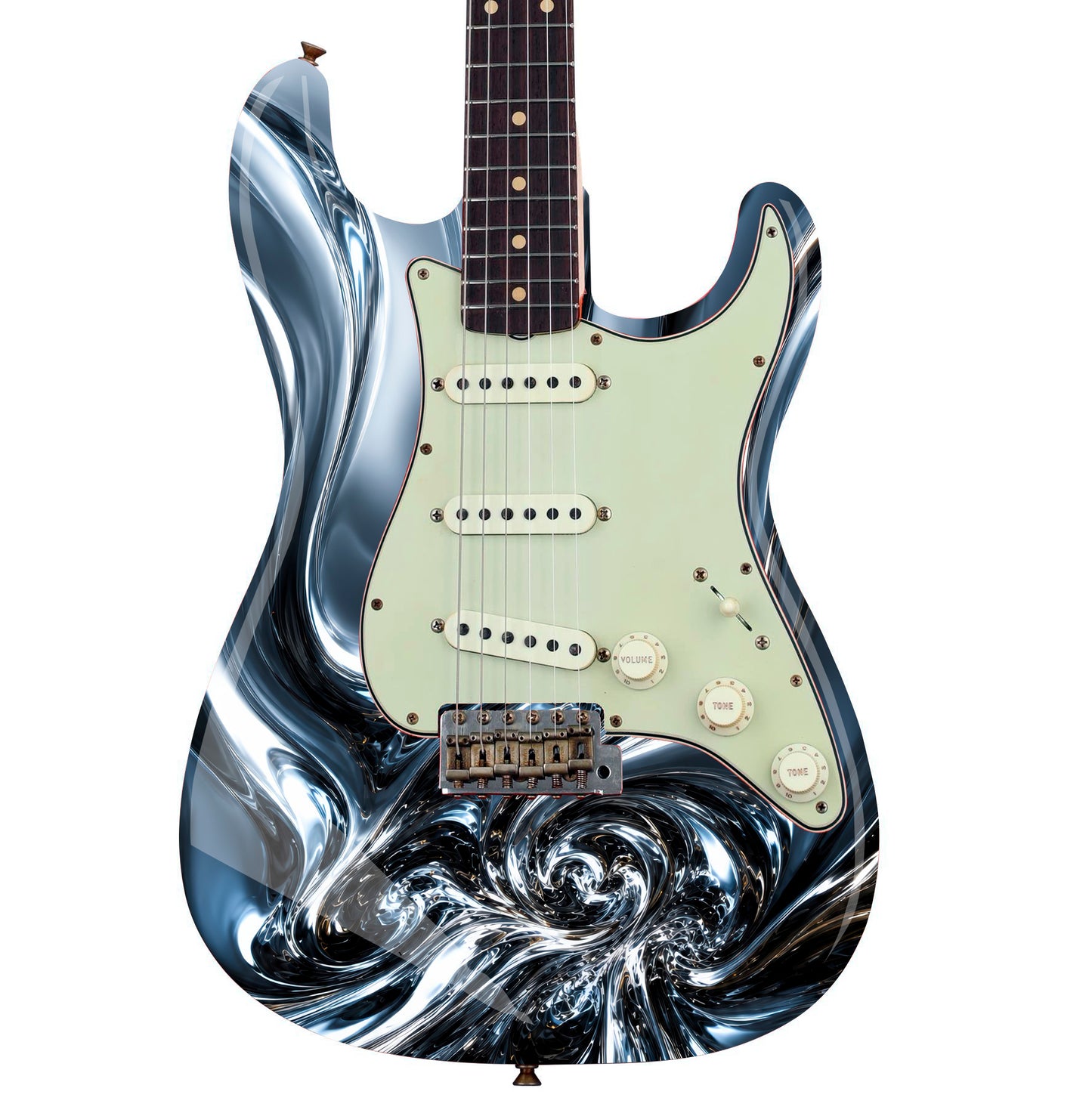 Custom Guitar Wrap The Liquid Metal Airlease Laminated Vinyl Print for Guitars or Bass