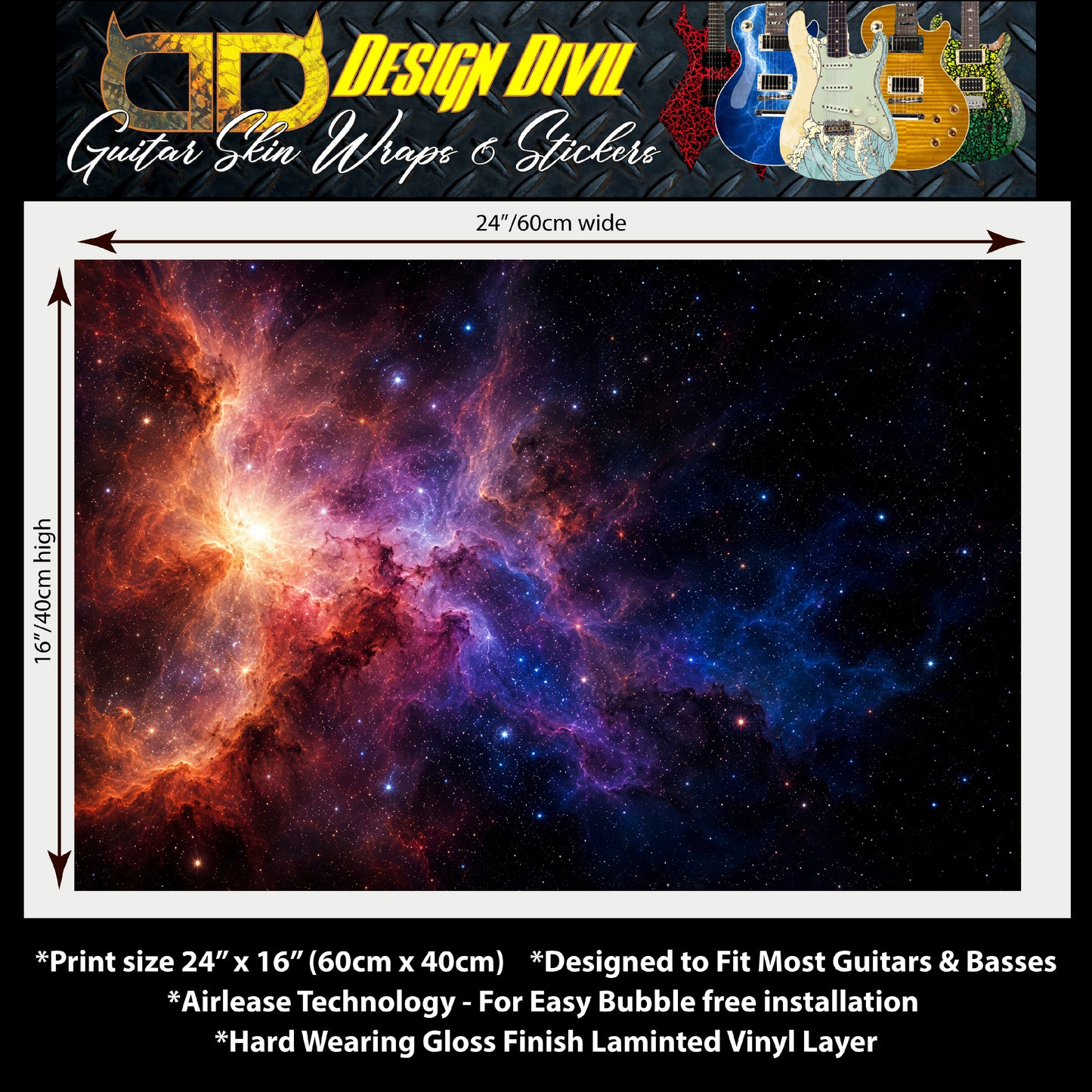 Custom Guitar Wrap The Outer Galaxy Airlease Laminated Vinyl Print for Guitars or Bass