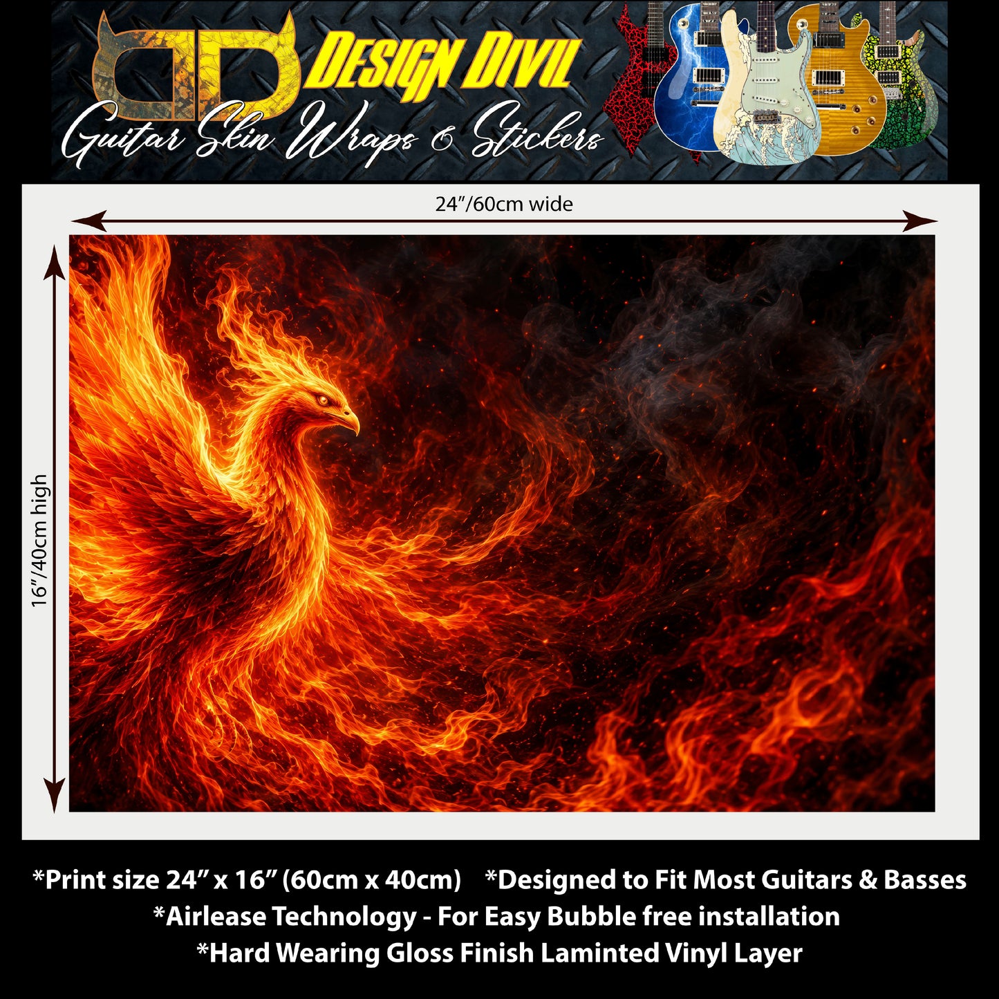 Custom Guitar Wrap The Phoenix Airlease Laminated Vinyl Print for Guitars or Bass