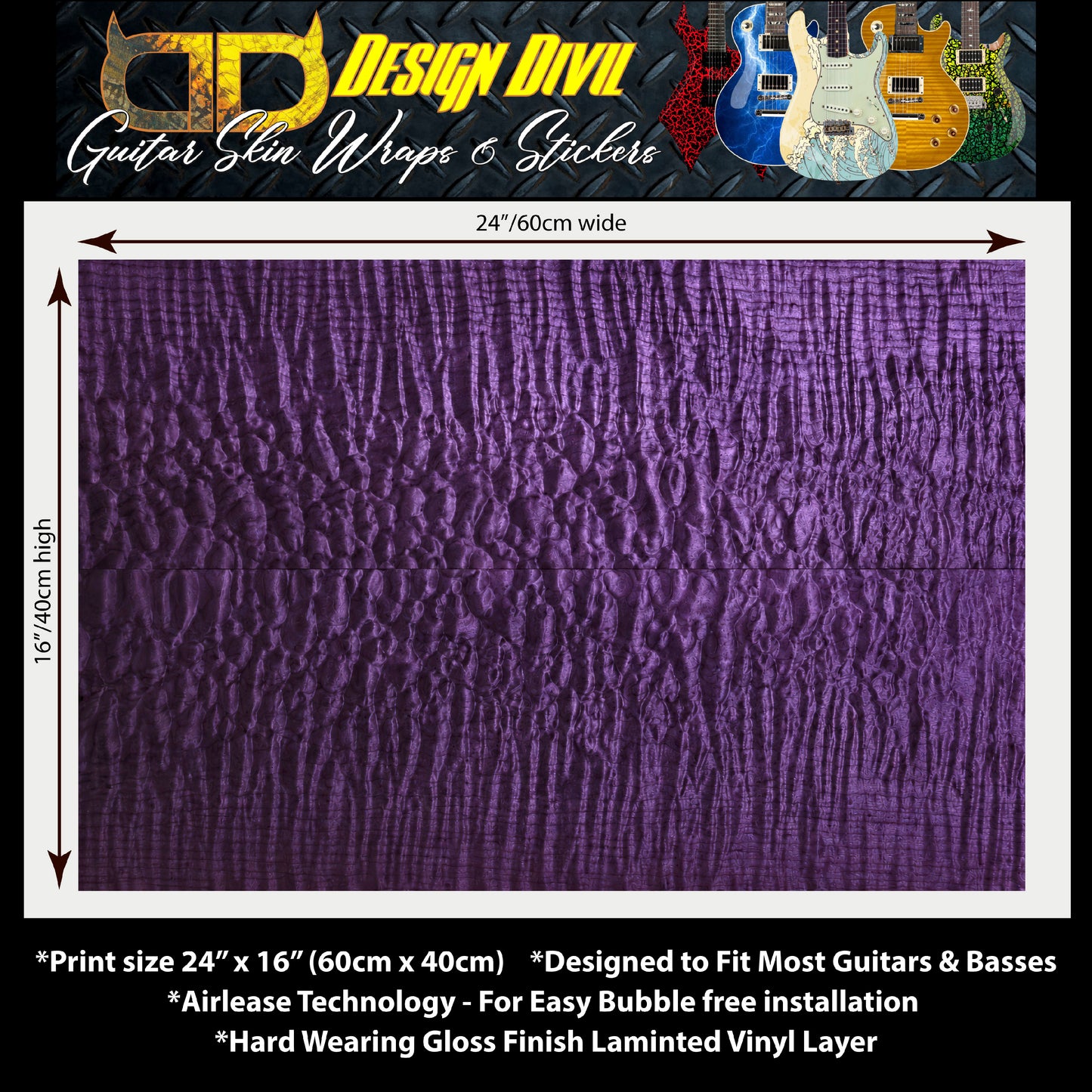 Custom Guitar Wrap The Purple Maple Airlease Laminated Vinyl Print for Guitars or Bass