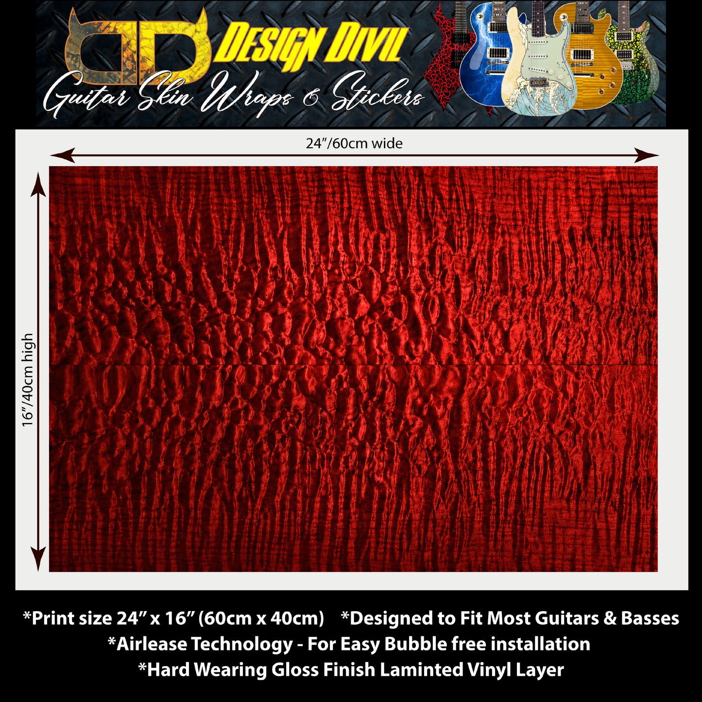 Custom Guitar Wrap The Red Maple Airlease Laminated Vinyl Print for Guitars or Bass
