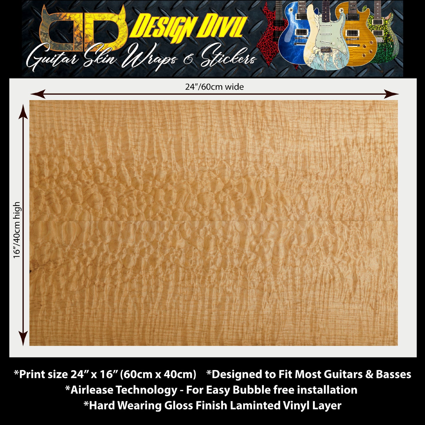 Custom Guitar Wrap The Natural Maple Airlease Laminated Vinyl Print for Guitars or Bass