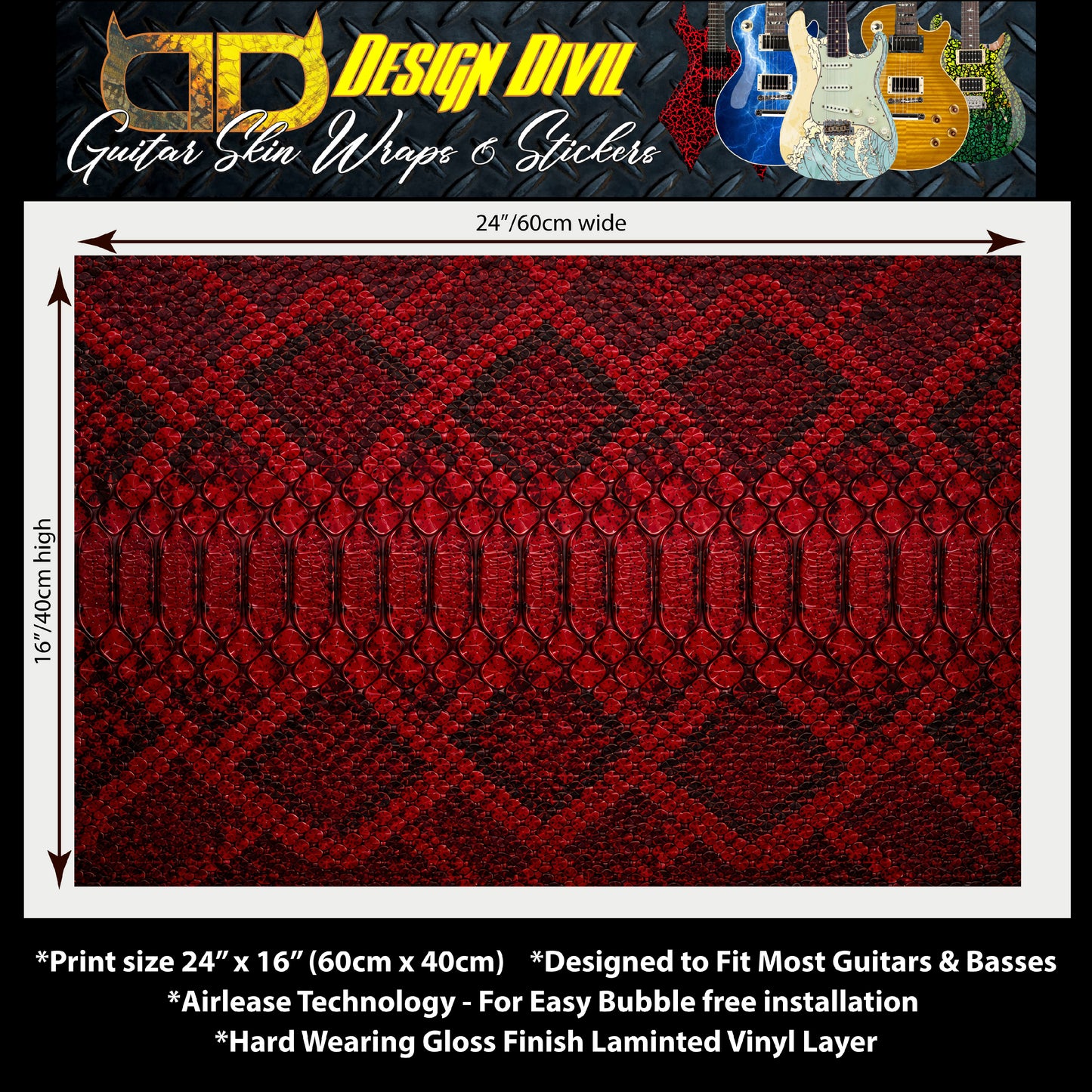Custom Guitar Wrap The Red Viper Airlease Laminated Vinyl Print for Guitars or Bass