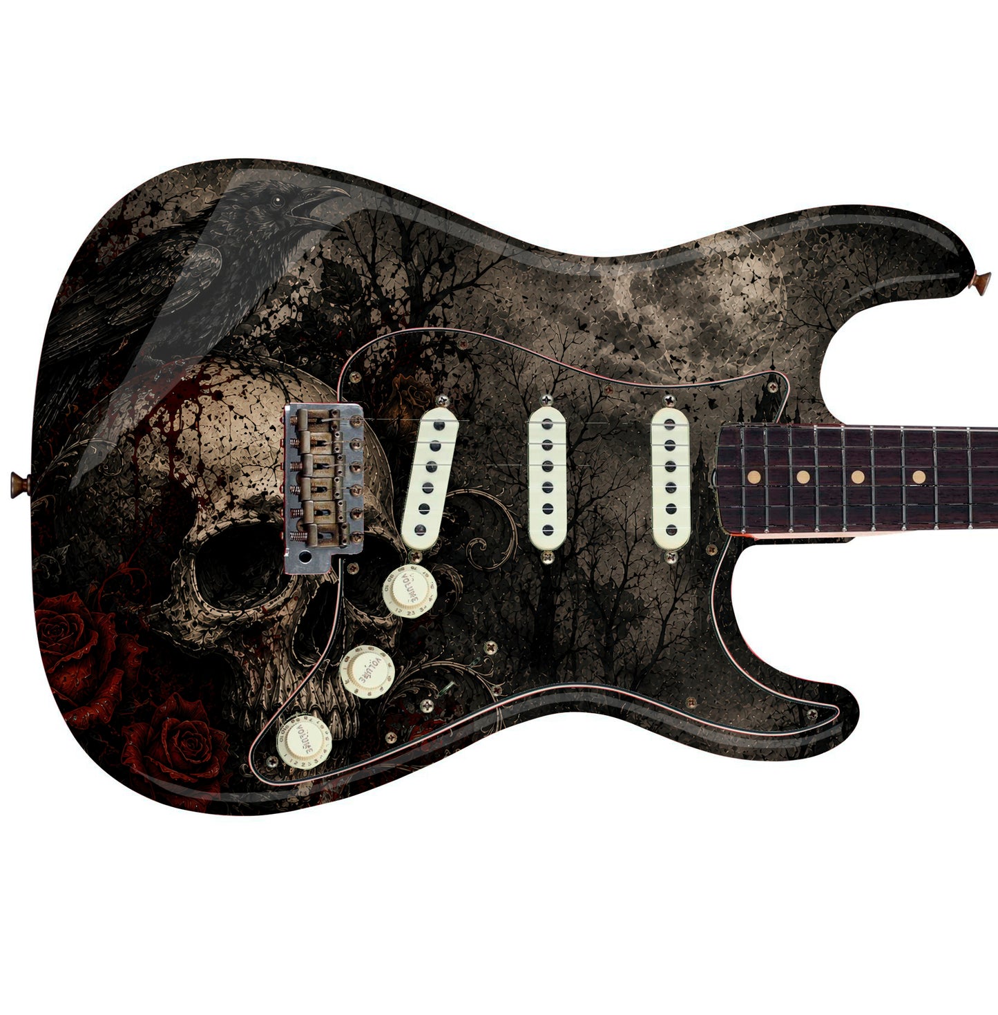 Custom Guitar Skin Wrap The Moonlight Skull Laminated Airlease Vinyl Print for Guitars or Bass