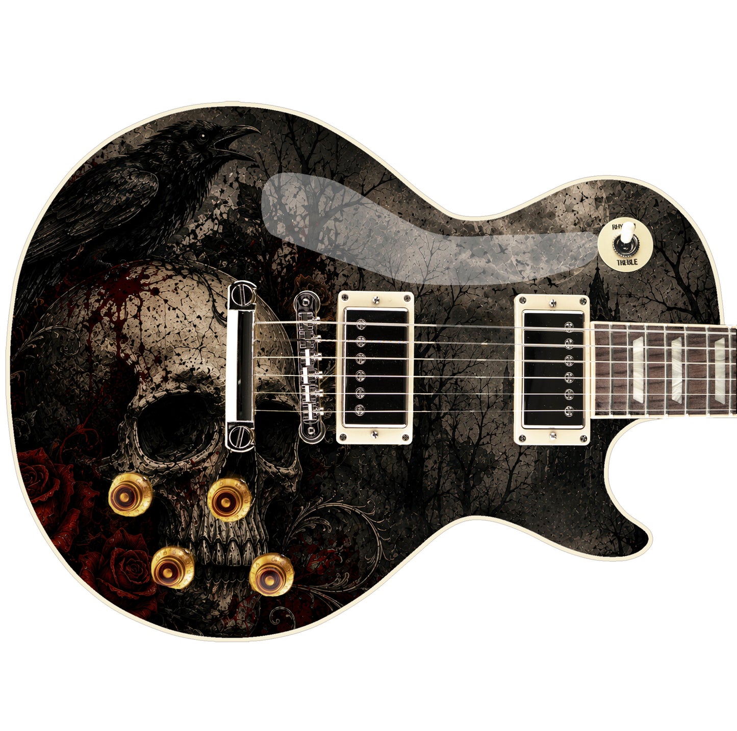 Custom Guitar Skin Wrap The Moonlight Skull Laminated Airlease Vinyl Print for Guitars or Bass
