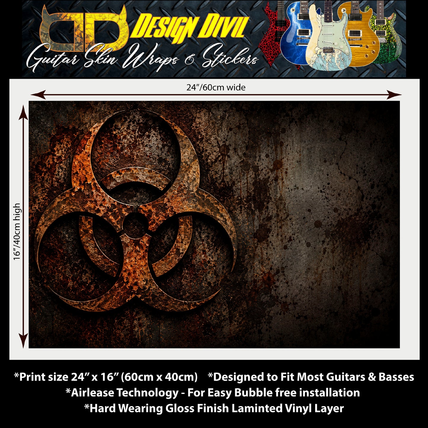 Custom Guitar Wrap The Corroded Metal Laminated Airlease Vinyl Print for Guitars or Bass Mod