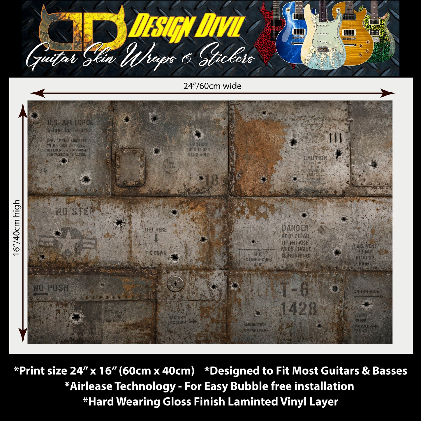 Custom Guitar Wrap The Rusty War Panel Laminated Airlease Vinyl Print for Guitars or Bass Mod