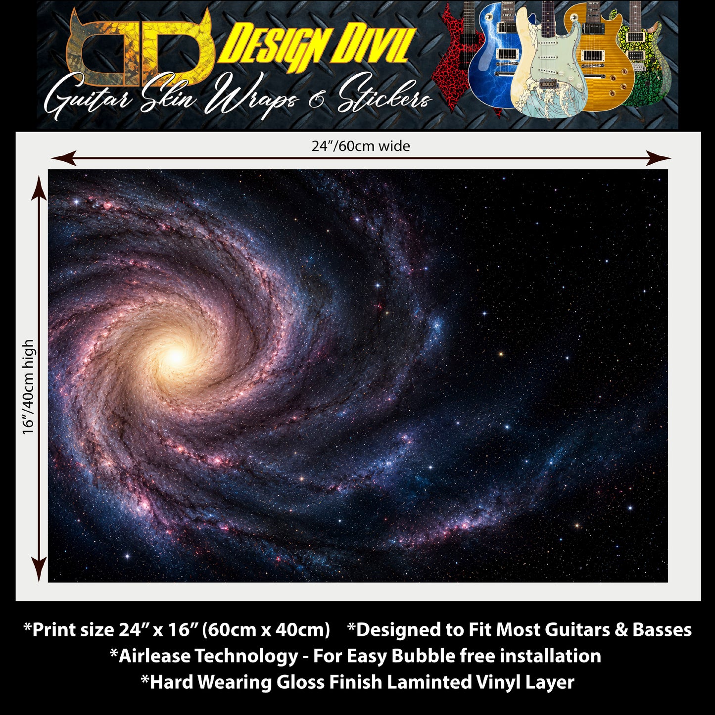Custom Guitar Wrap The Deep Space Woodgrain Vinyl Print for Guitars or Bass