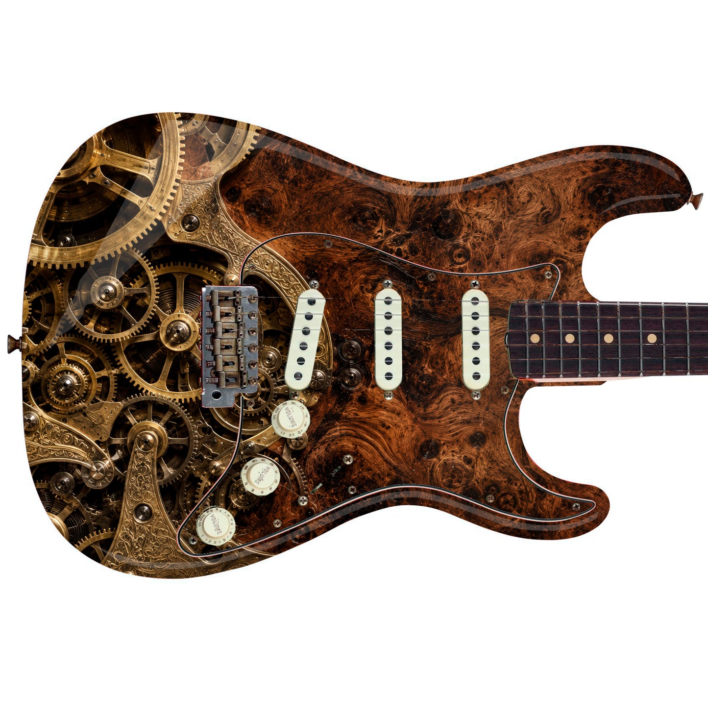 Custom Guitar Wrap The Steampunk Gears Vinyl Print for Guitars or Bass