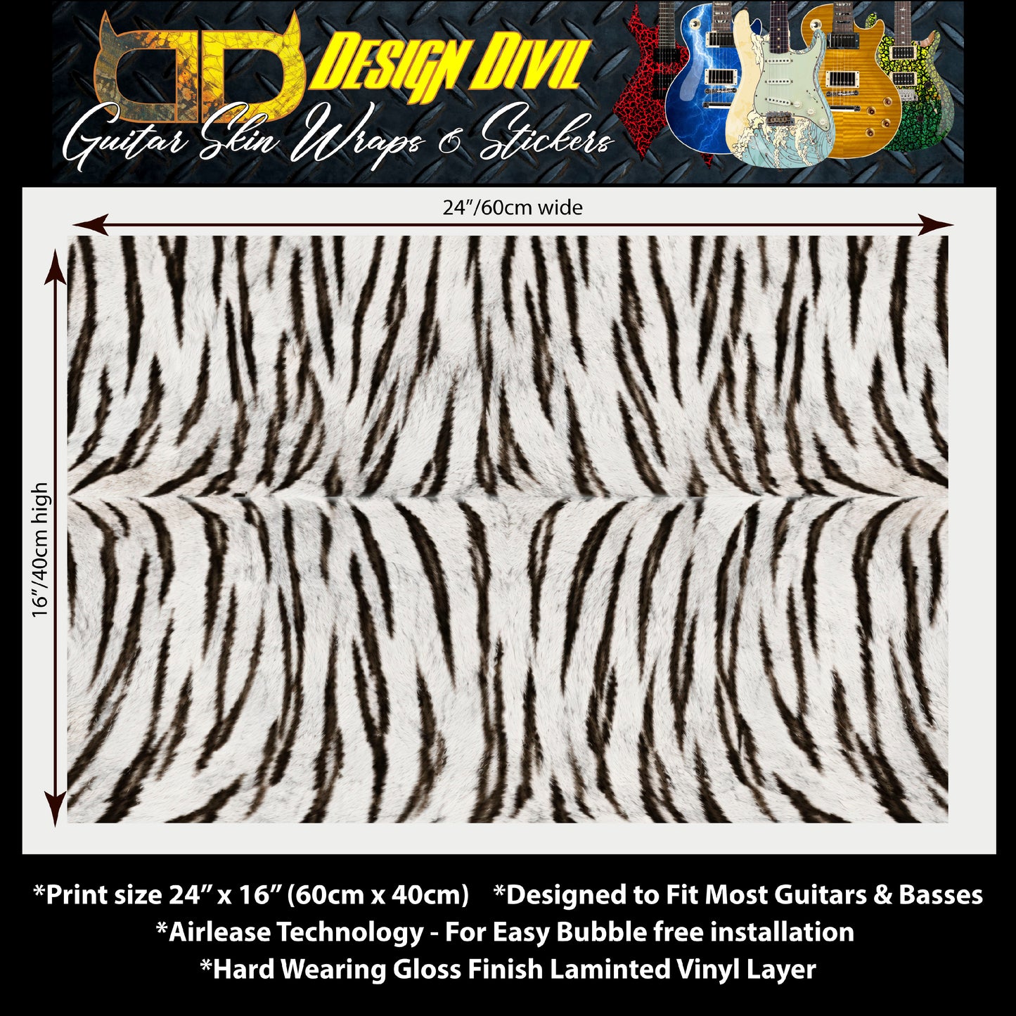 Custom Guitar Wrap The Bengal Tiger 80's Vinyl Print for Guitars or Bass