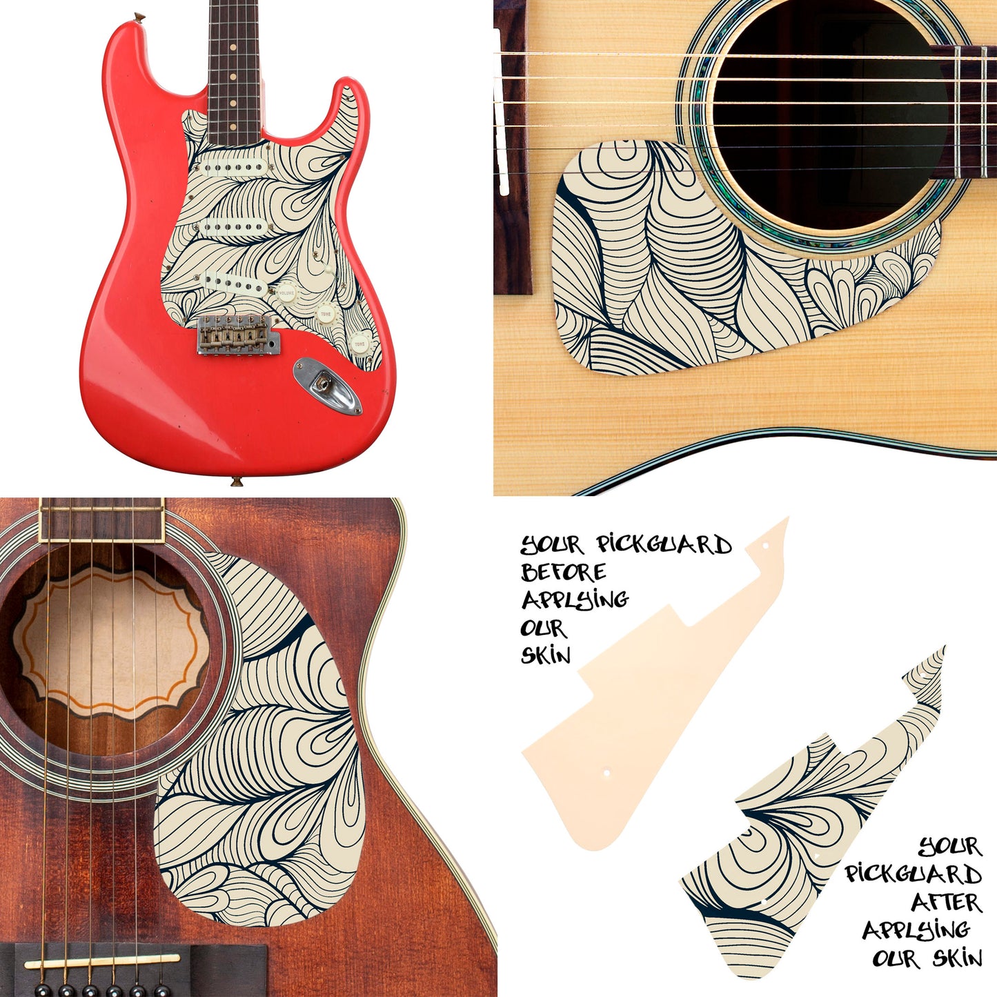 Guitar Custom PickGuard Sticker Skins. Customise your own existing Pickguard, Headstock, Tremolo Cover plate. The Swirls PK09