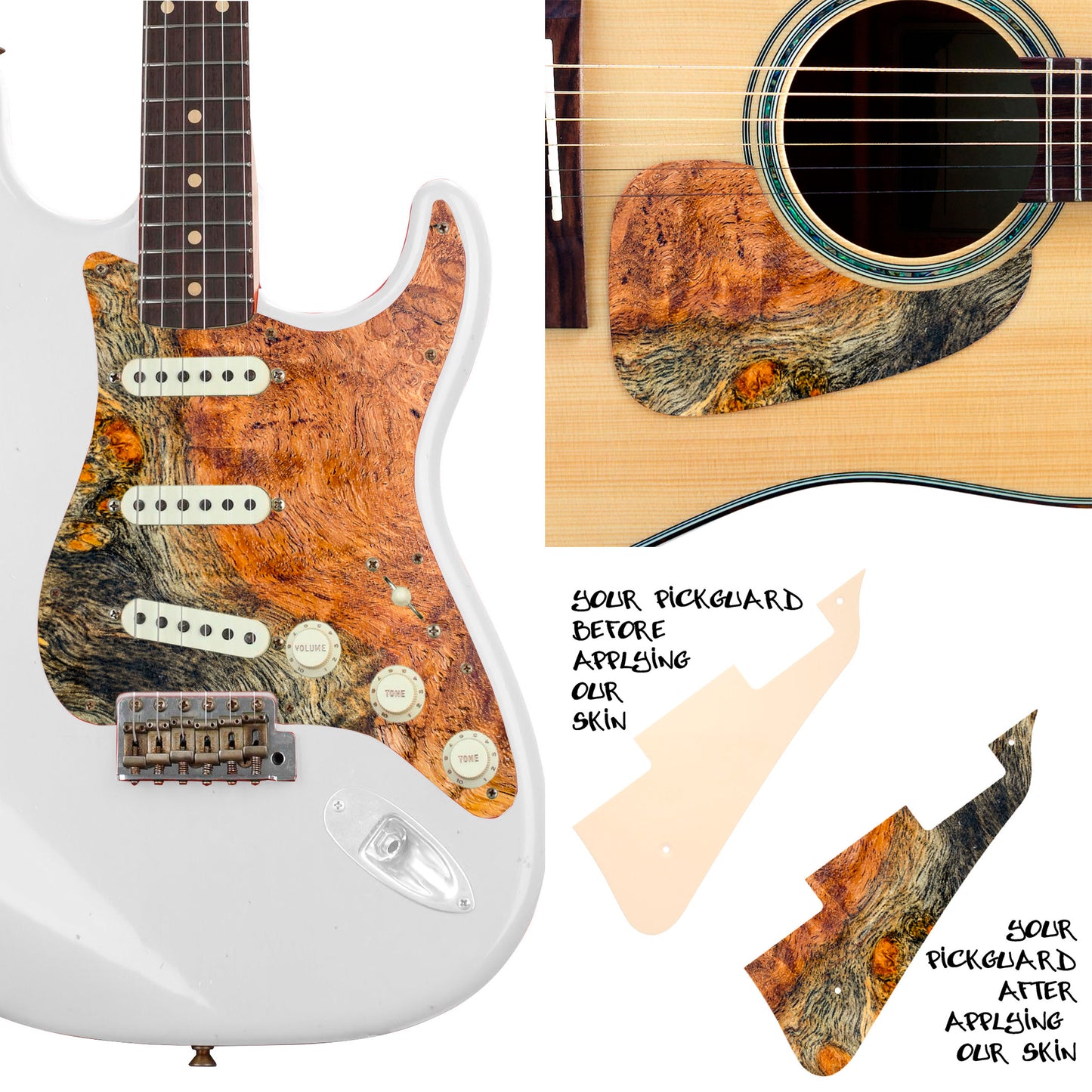 Guitar Custom PickGuard Sticker Skins. Customise your own existing Pickguard, Headstock, Tremolo Cover plate. The Wood Grain PK19