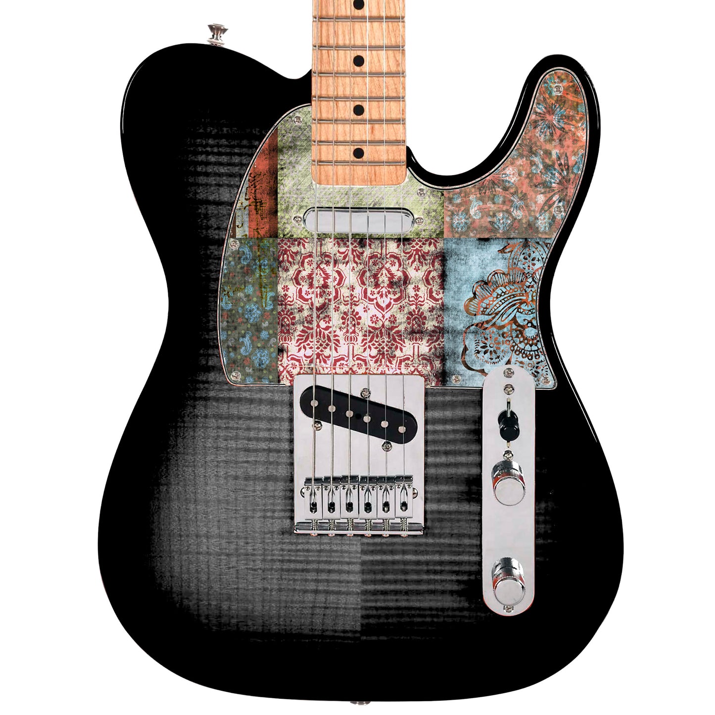 Guitar Custom PickGuard Sticker Skins. Customise your own existing Pickguard, Headstock, Tremolo Cover plate. The Quilted Patches PK01