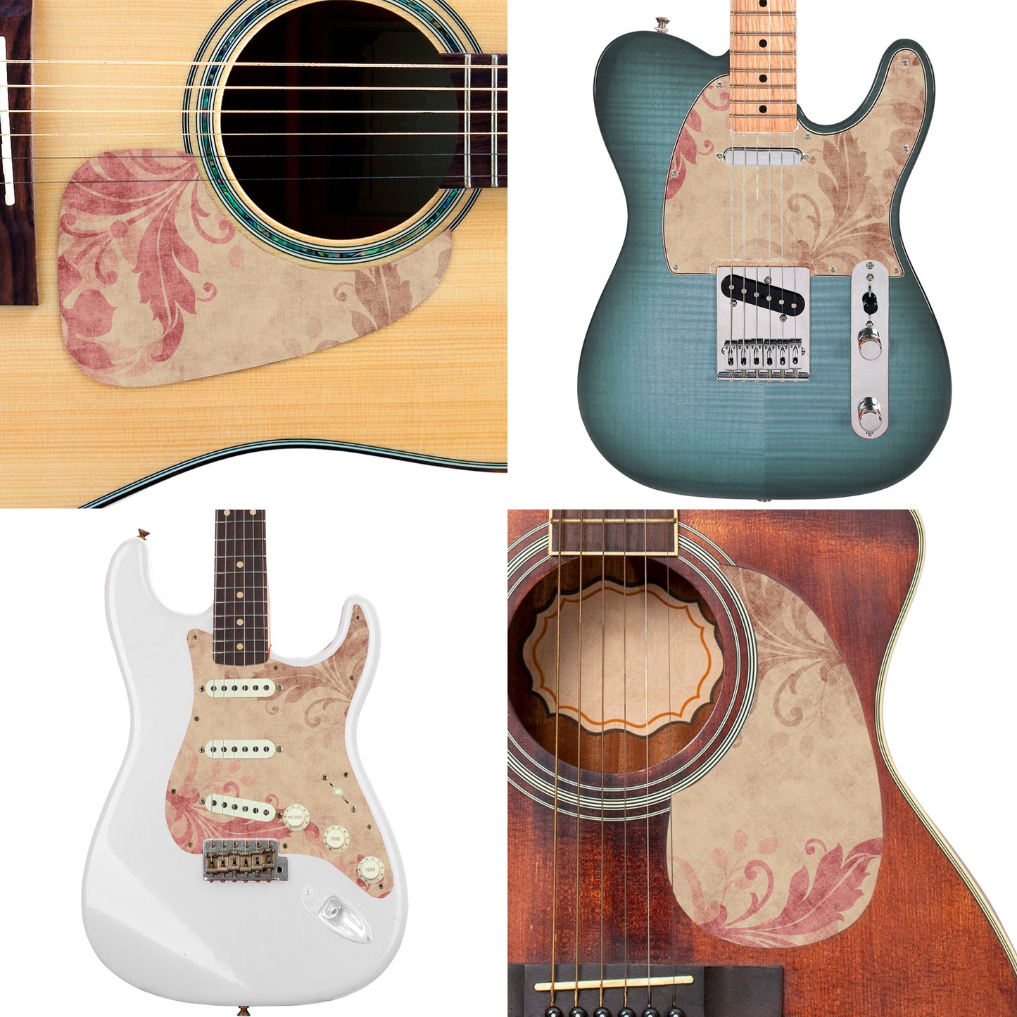 Guitar Custom PickGuard Sticker Skins. Customise your own existing Pickguard, Headstock, Tremolo Cover plate. 4 options, The Quilted Patches