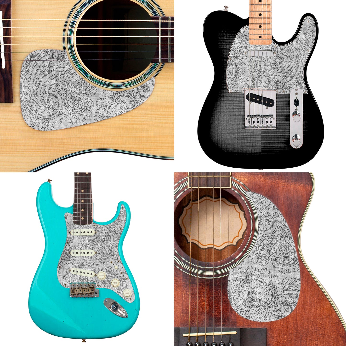 Guitar Custom PickGuard Sticker Skins. Customise your own existing Pickguard, Headstock, Tremolo Cover plate. The Paisleys PK06