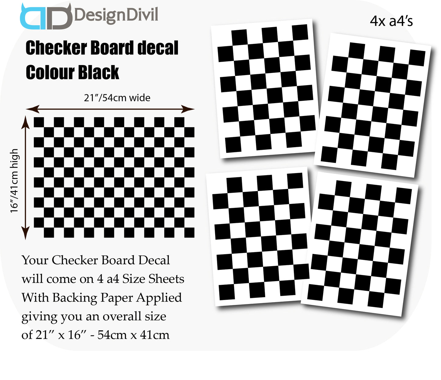 Custom Made Checker Board Squares Decal Stickers to fit Guitars & Basses. 10 Colour Options. 4 x A4 Sheets.
