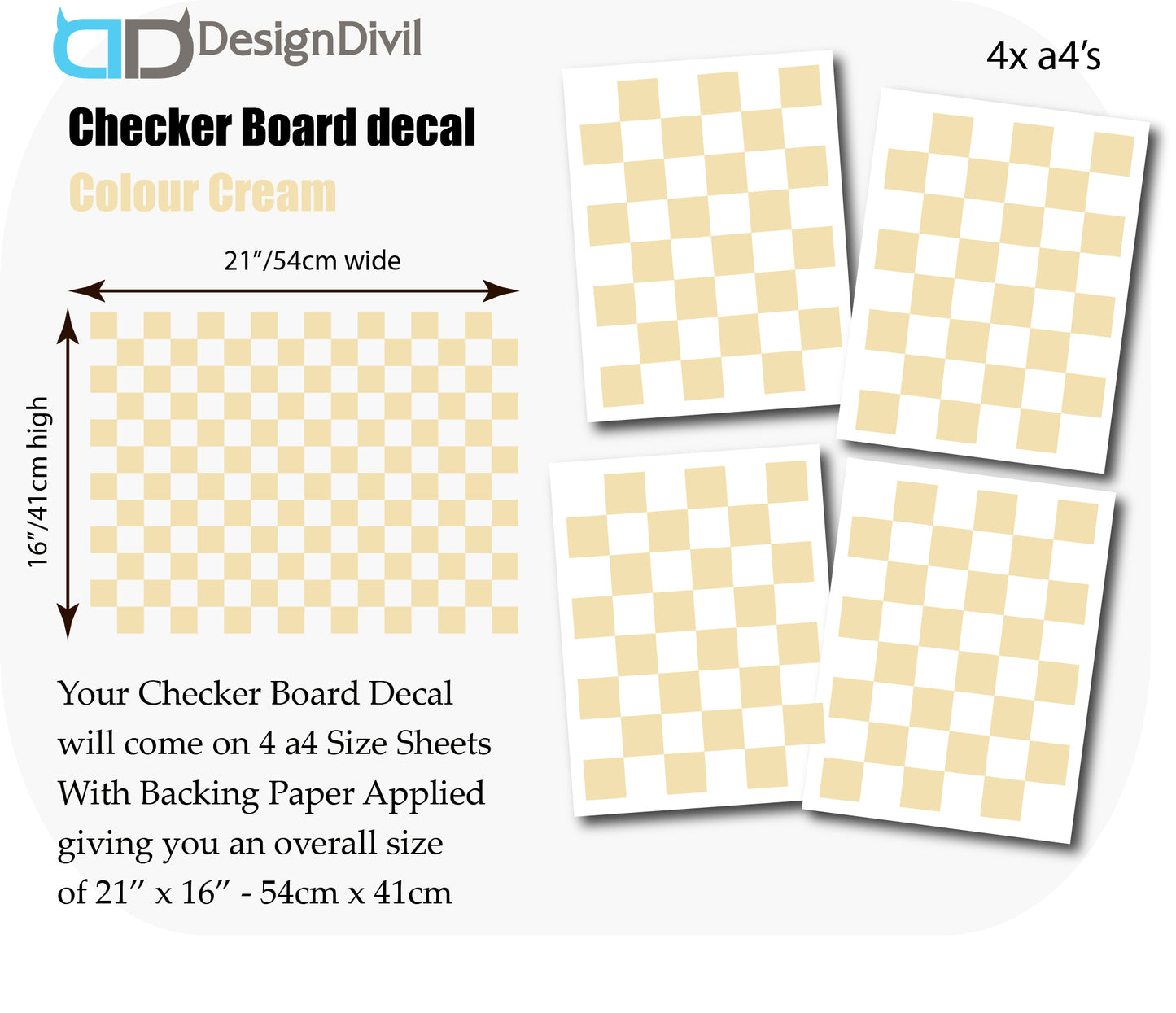 Custom Made Checker Board Squares Decal Stickers to fit Guitars & Basses. 10 Colour Options. 4 x A4 Sheets.