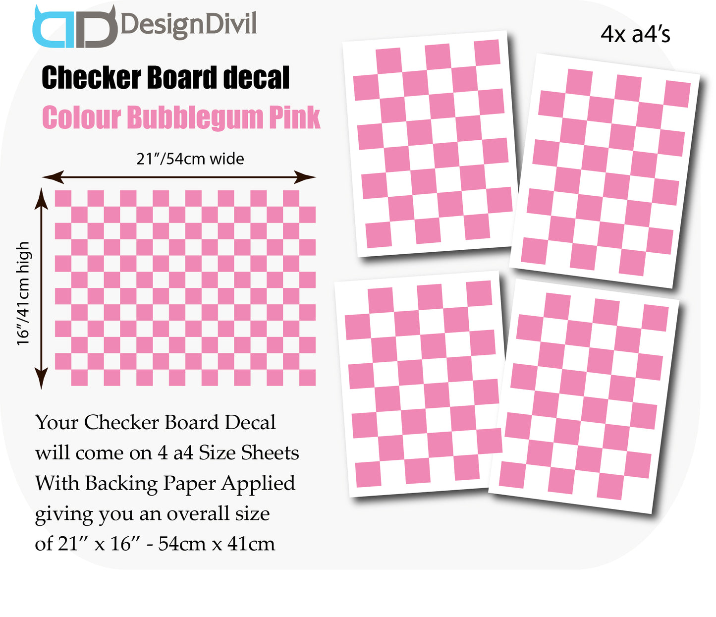 Custom Made Checker Board Squares Decal Stickers to fit Guitars & Basses. 10 Colour Options. 4 x A4 Sheets.