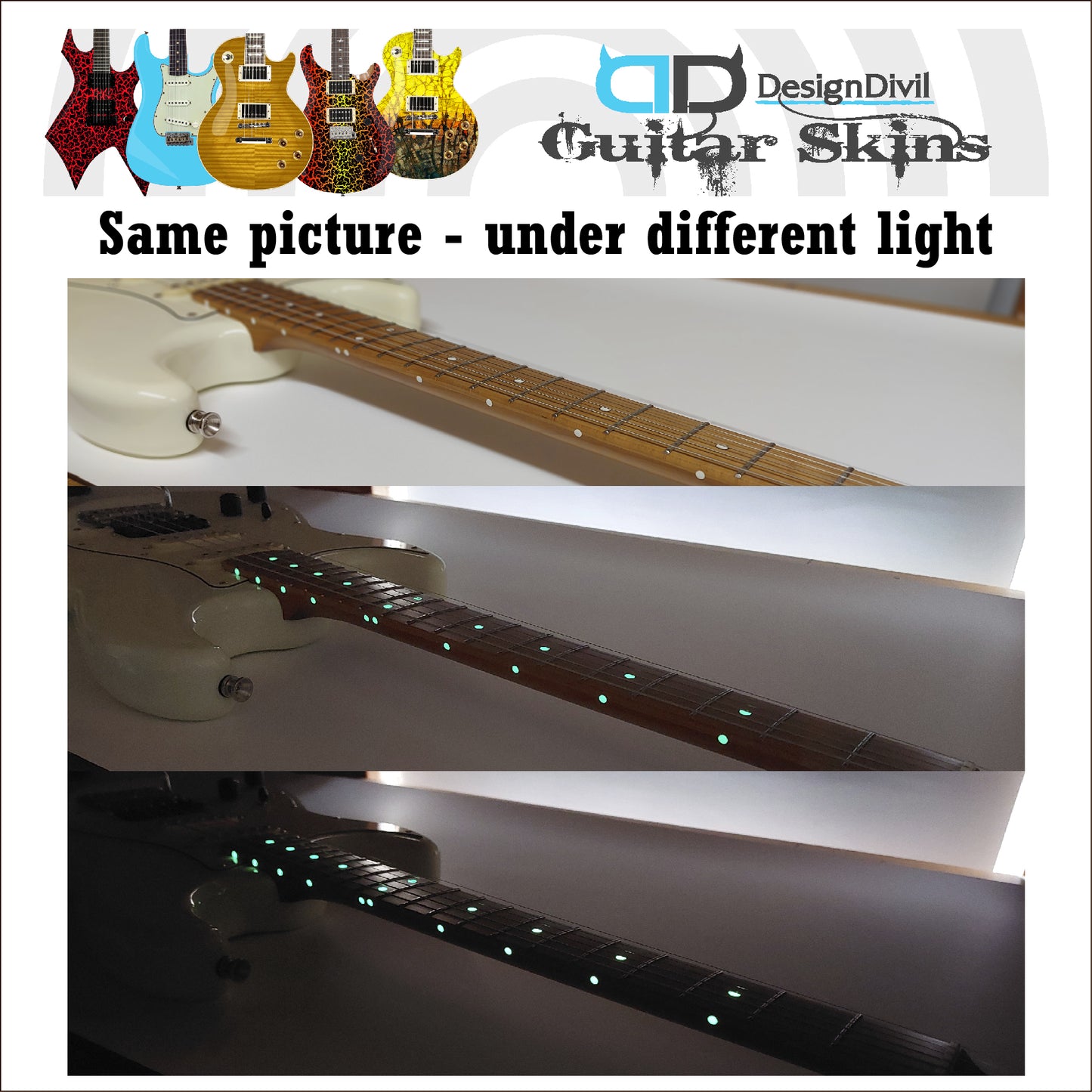 Luminous Vinyl Side Dots and Fret Markers Glow in the Dark Decal Stickers for Guitars & Basses and other Musical Instruments