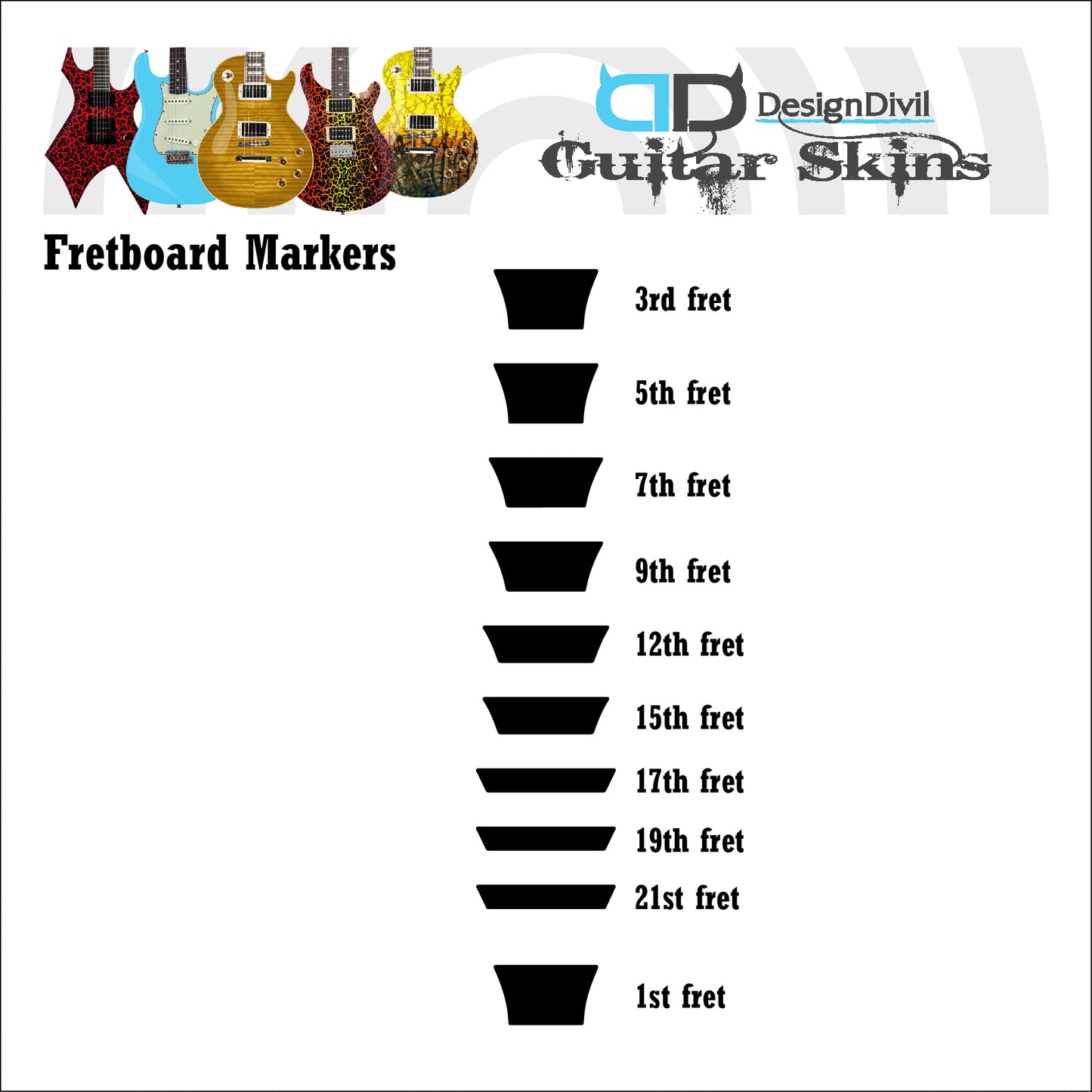 Customized Trapezoid Inlays Decal Stickers for Guitars & Basses 8 Colour Options.