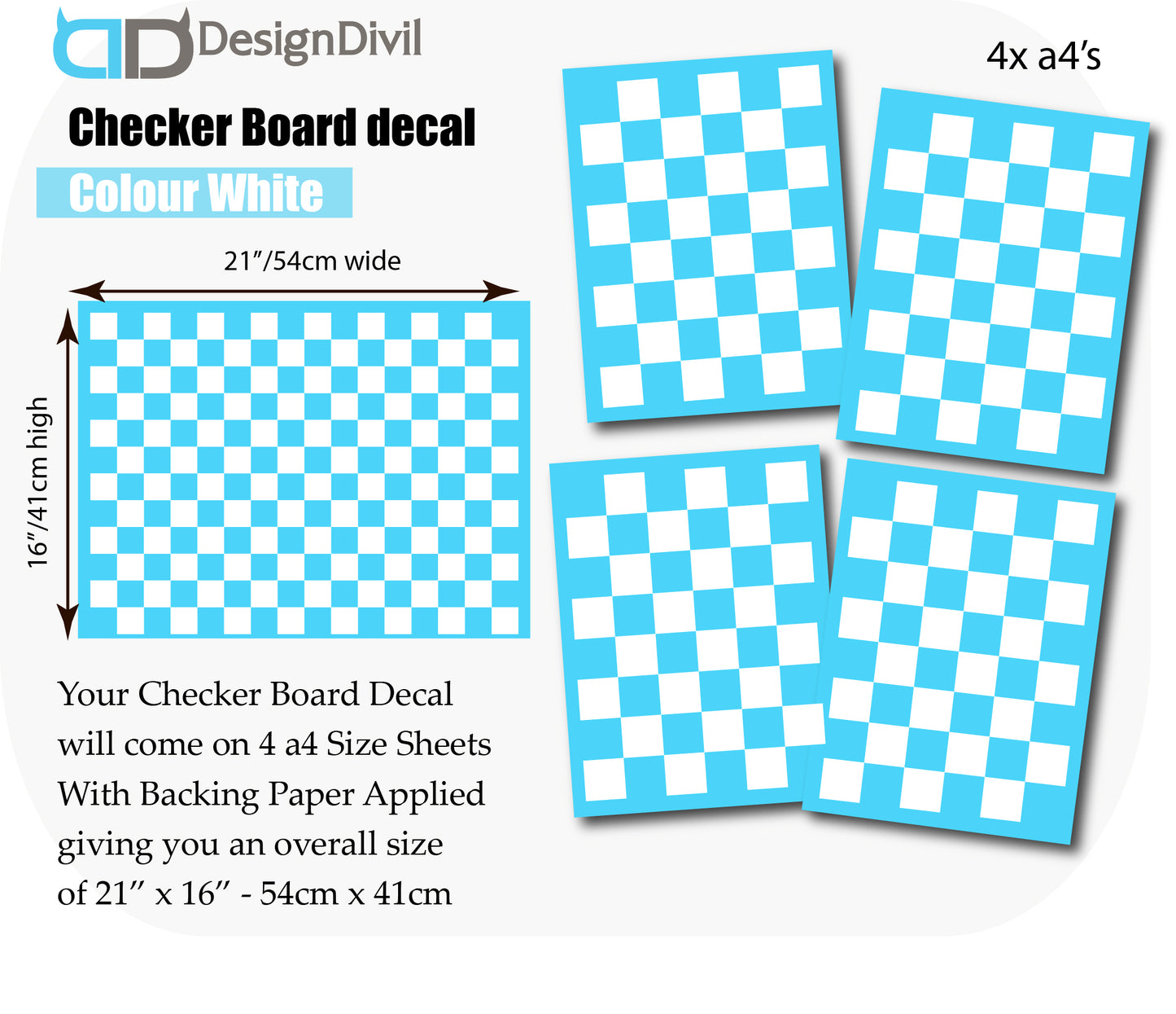 Custom Made Checker Board Squares Decal Stickers to fit Guitars & Basses. 10 Colour Options. 4 x A4 Sheets.