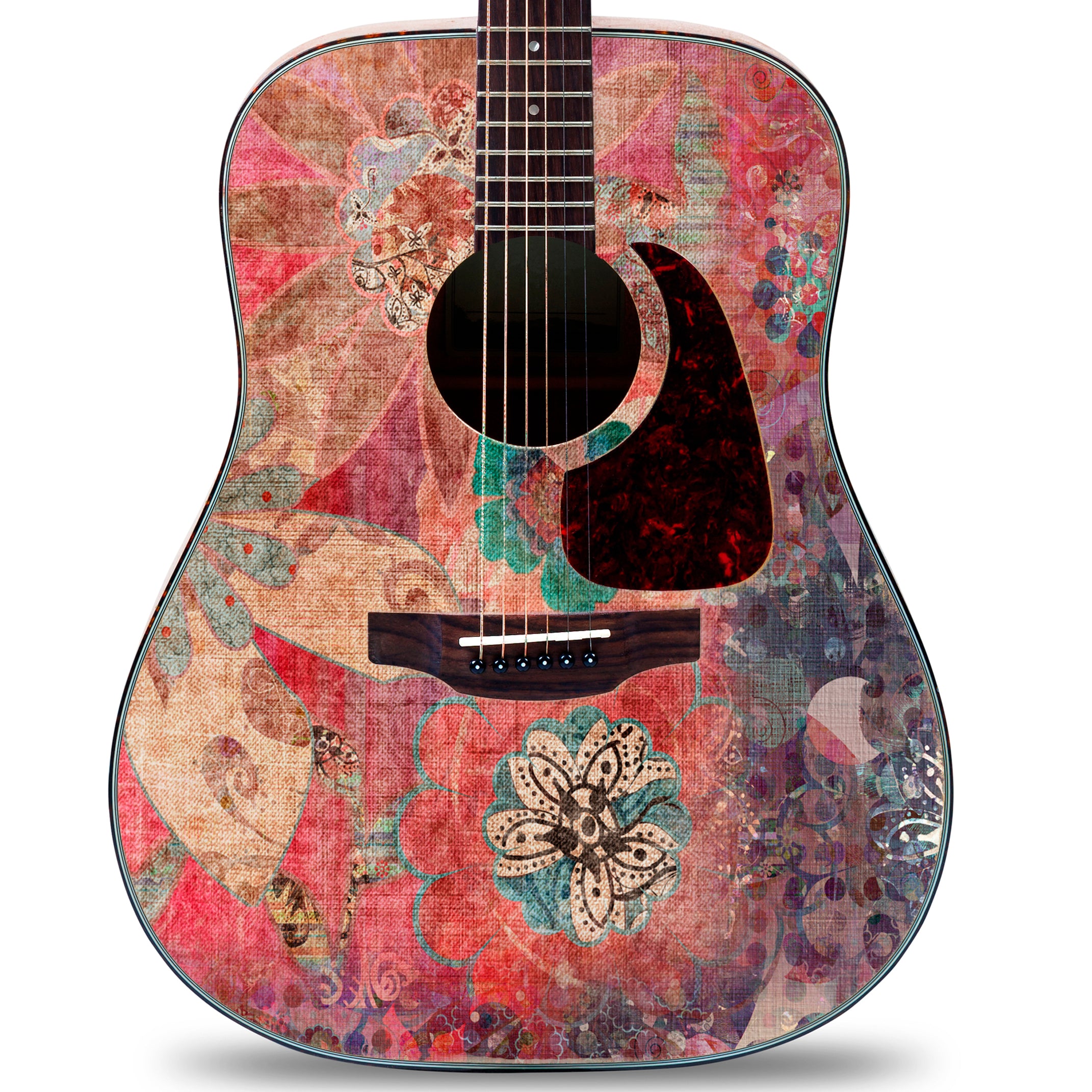 Acoustic/Electric Guitar Skin Wrap Vinyl Decal Sticker 'Bohemian Flowe ...