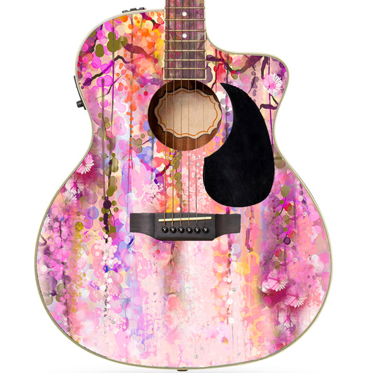 Acoustic Guitar Skin Wraps Vinyl Decal Sticker 'Watercolour Pink Spring' GS155