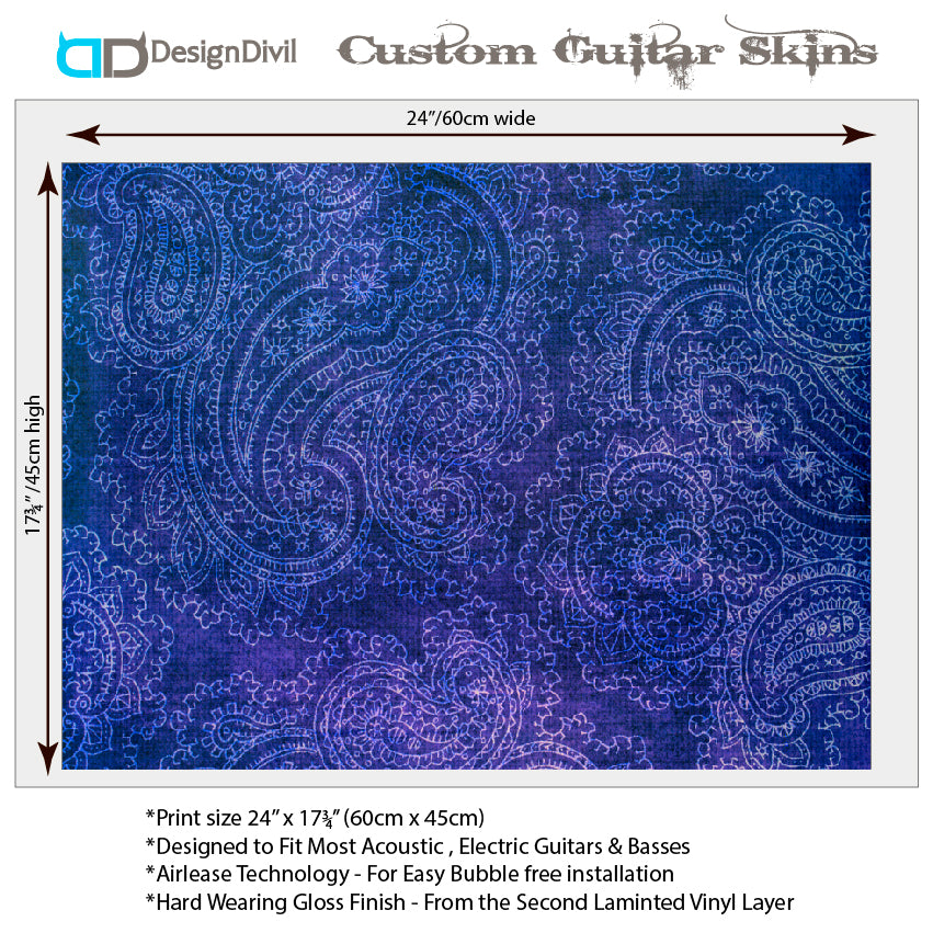 Acoustic/Electric Guitar Skin Wrap Vinyl Decal Sticker Vintage Blues/Purples Lace GS164